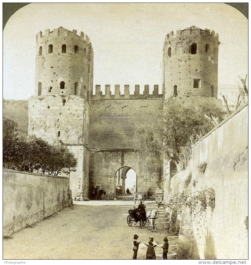 Italie Rome Roma Porte De Saint Sebastien Porta Appia Ancienne Photo Stereo Underwood 1900 - Stereoscopic