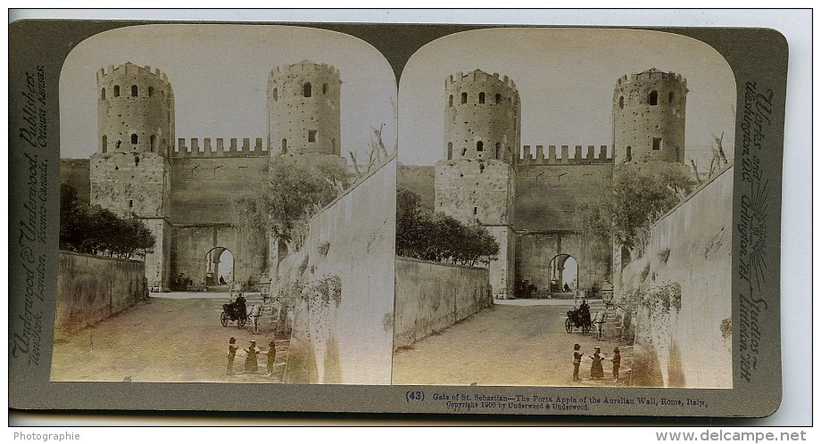 Italie Rome Roma Porte De Saint Sebastien Porta Appia Ancienne Photo Stereo Underwood 1900 - Stereoscopic