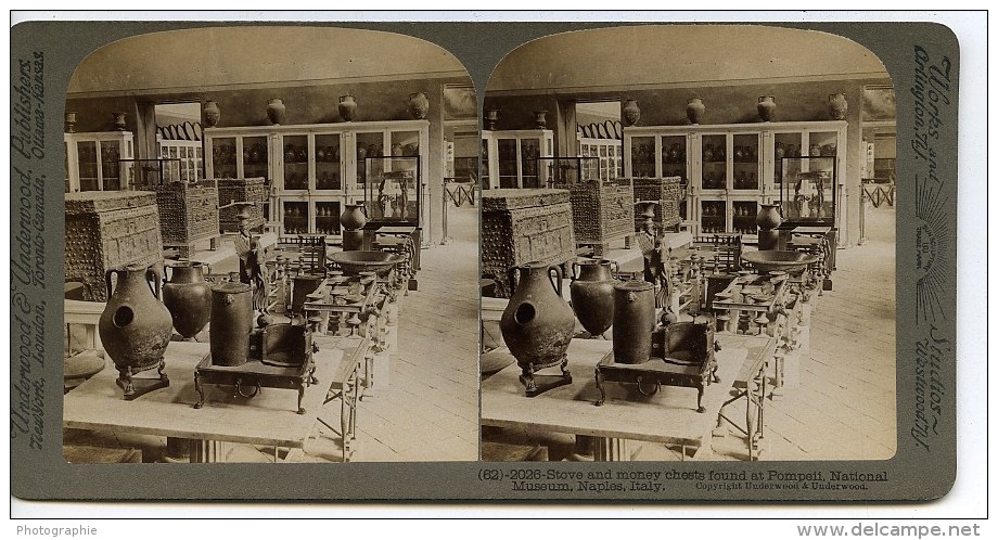 Italie Naples Pompei Pompeii Objets Trouvés Dans Les Ruines Ancienne Photo Stereo Underwood 1900 - Stereoscopic