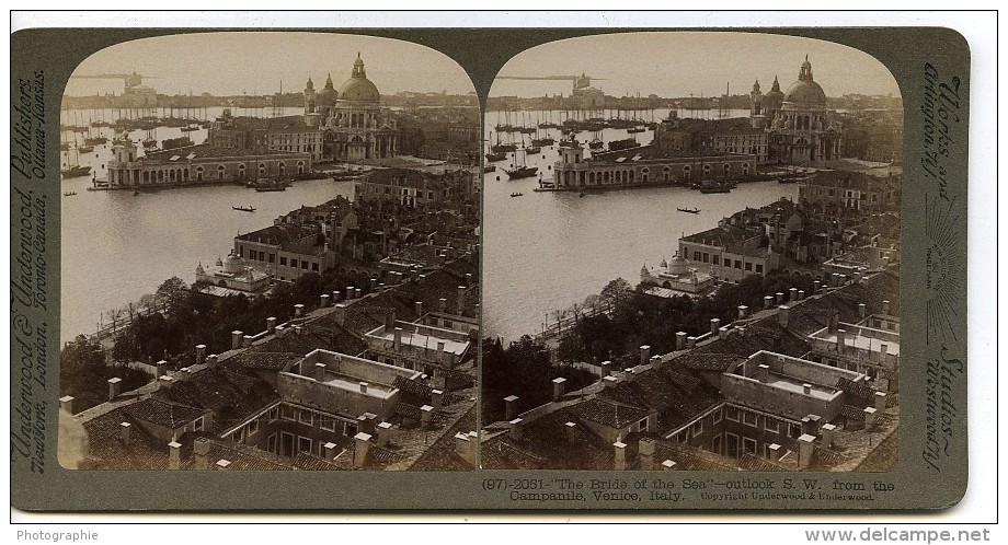 Italie Venise Venezia Panorama Sud Ouest Ancienne Photo Stereo Underwood 1900 - Stereoscopic