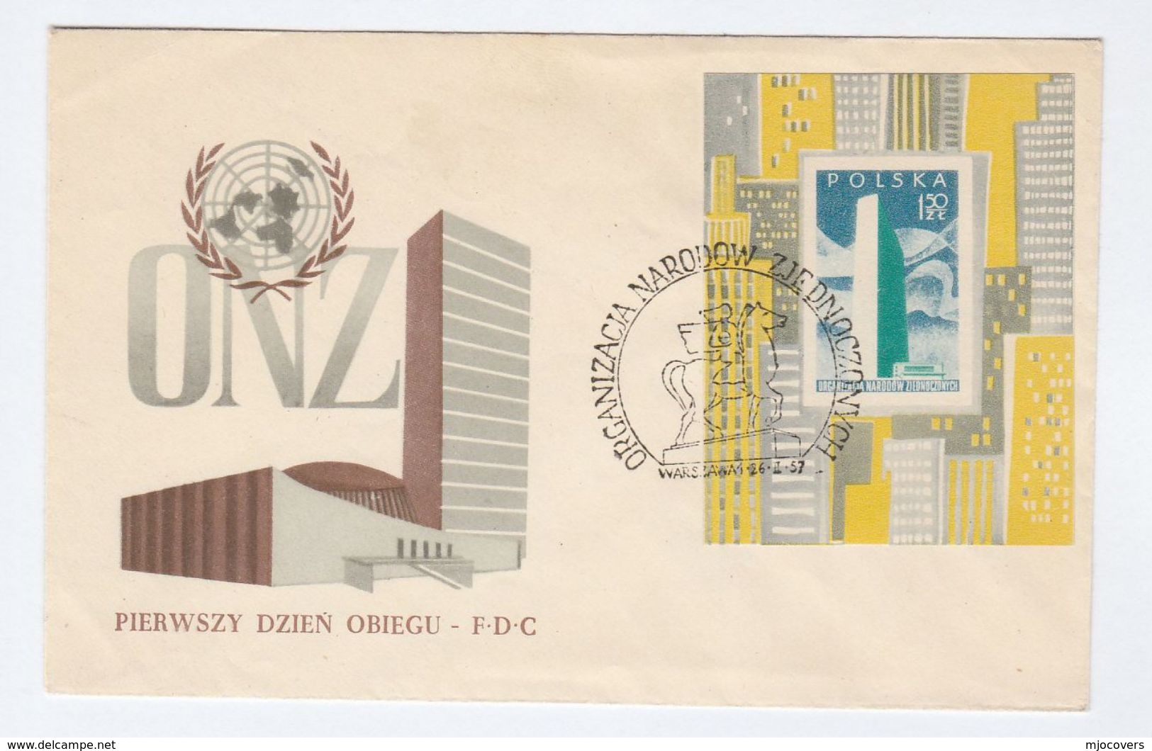 1957 POLAND FDC Miniature Sheet UNITED NATIONS Cover Un Stamps - FDC