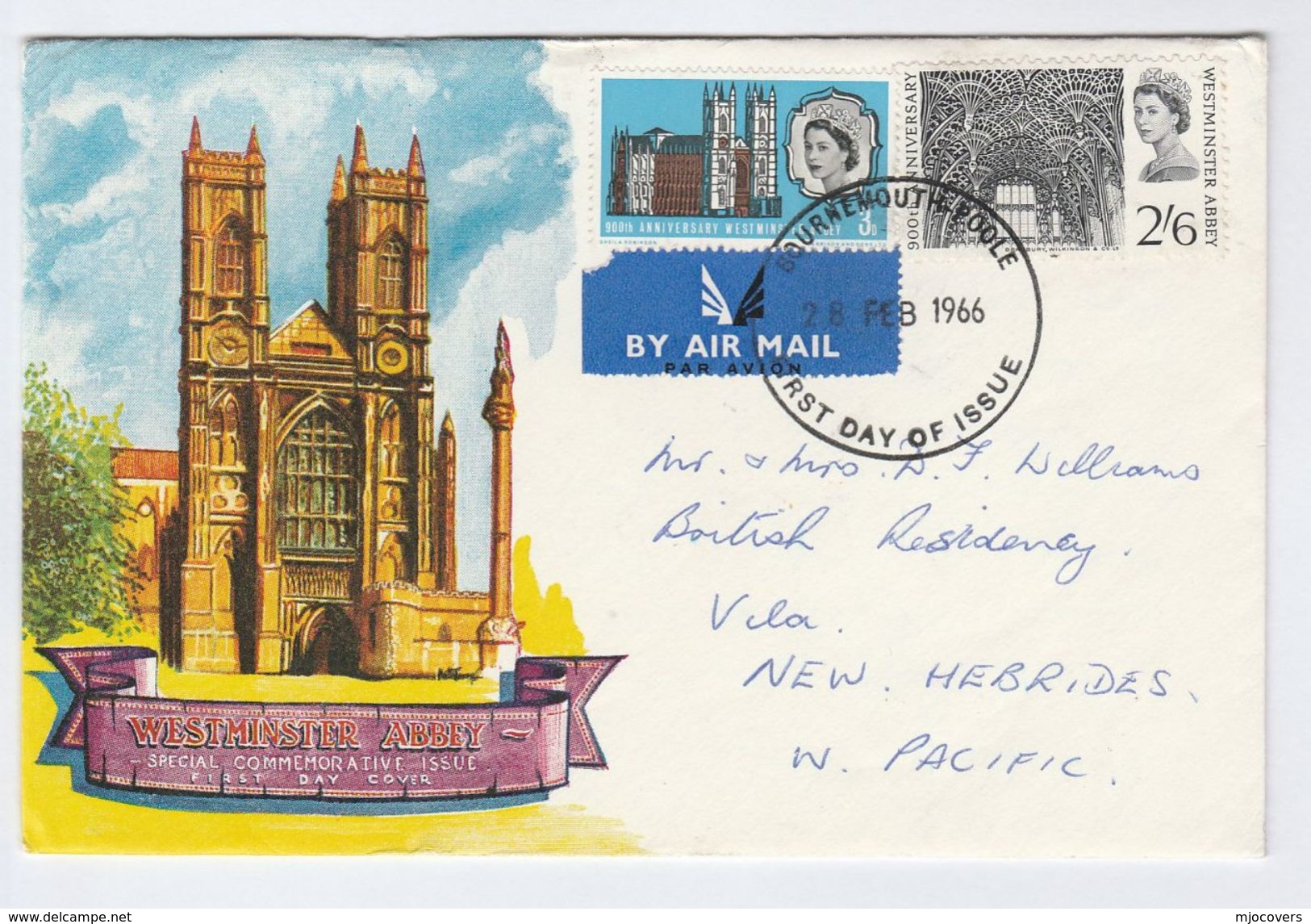 1966 GB FDC Westminster Abbey To NEW HEBRIDES W PACIFIC Religion Church Cover Stamps - 1952-1971 Pre-Decimal Issues