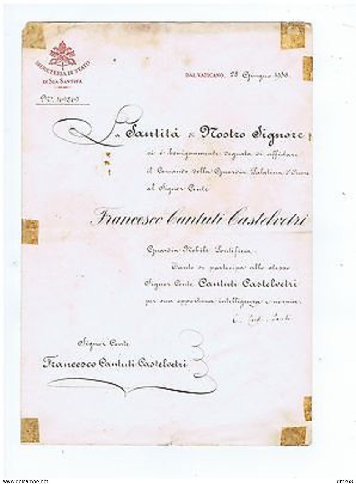 POPE PIO XII ( GIOVANNI PACELLI )  SIGNED / AUTOGRAPH LETTER YEAR 1938 - RARE - Other & Unclassified