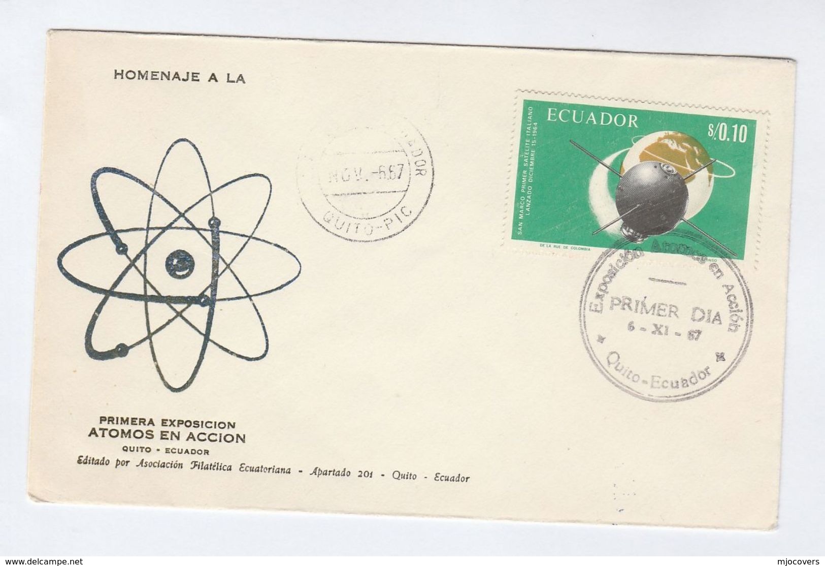 1967 ECUADOR ATOMS In  ACTION EXHIBITION COVER Stamps SPACE FDC Nuclear Energy Atomic - Atom