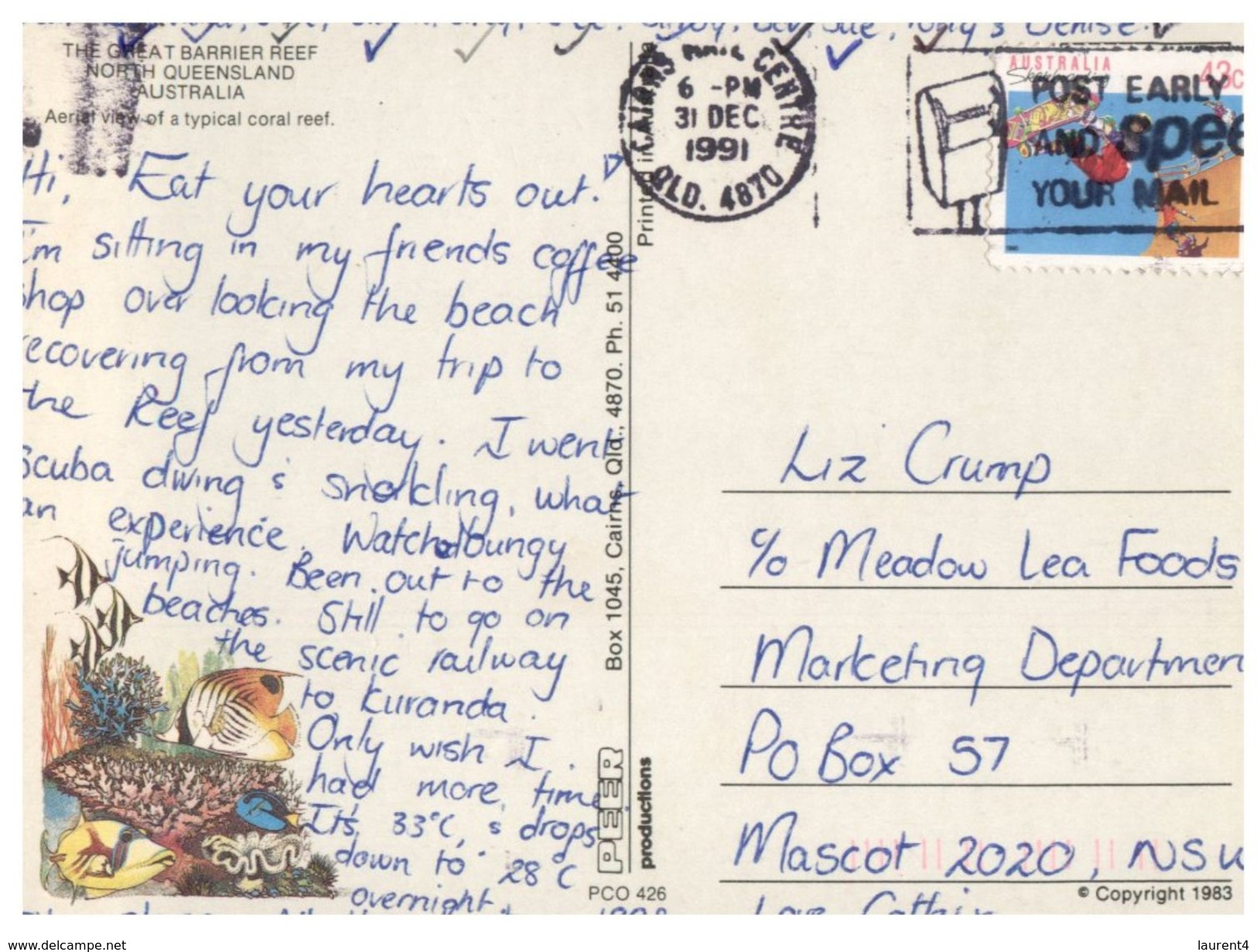 (235) Australia - (with Stamp At Back Of Card) QLD - Great Barrier Reef - Great Barrier Reef