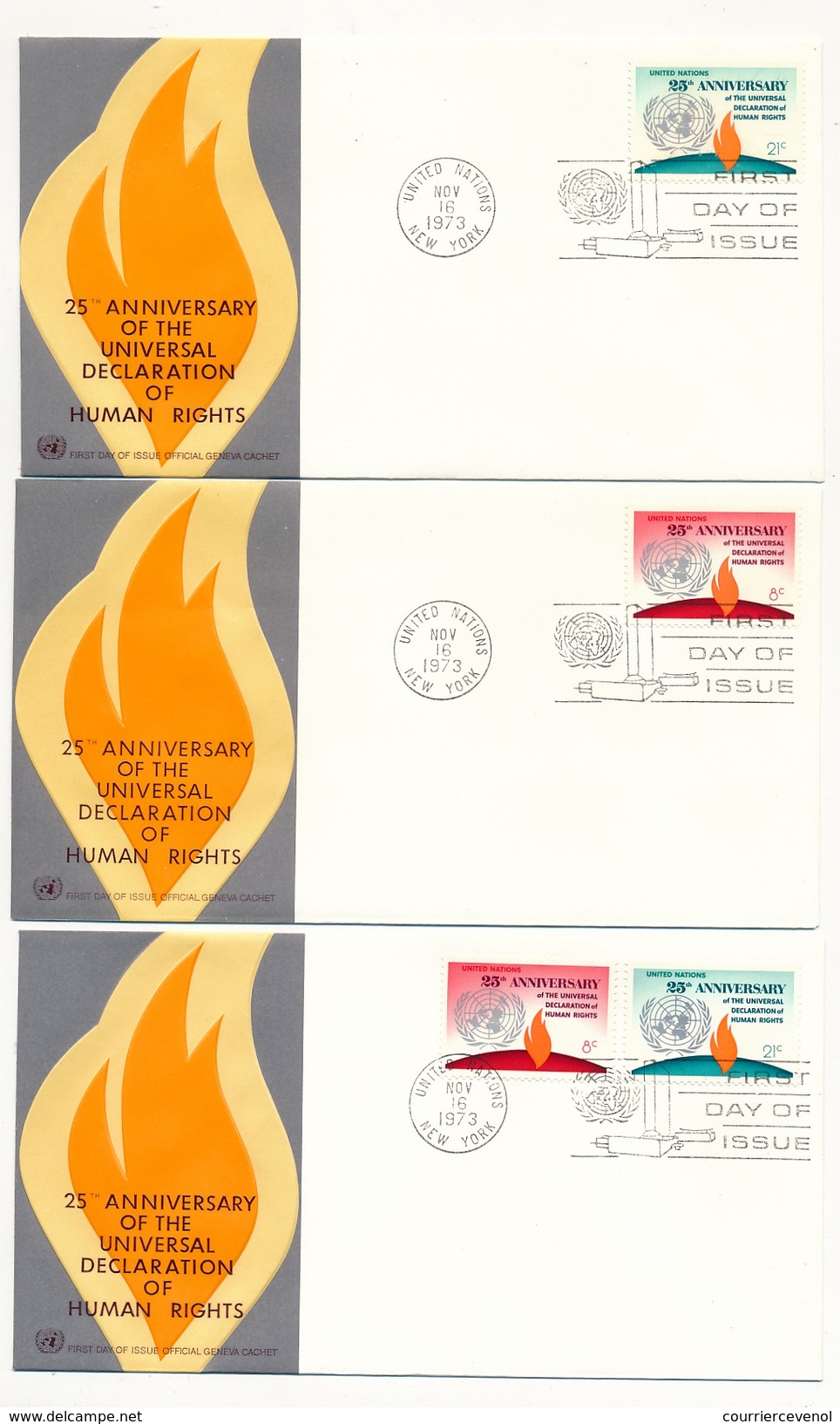 NATIONS UNIES - 10 Enveloppes FDC - 25eme Anniversaire Déclaration Des Droits De L'Homme - New York - Genève - 1973 - ONU