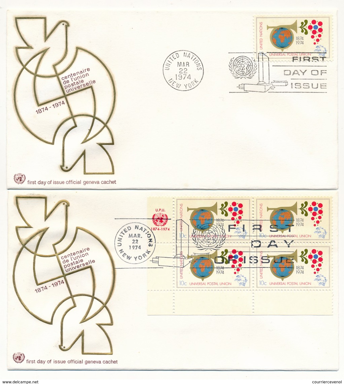 NATIONS UNIES - 7 Enveloppes FDC - Centenaire De L'Union Postale Universelle - New-York / Genève - 1974 - U.P.U.