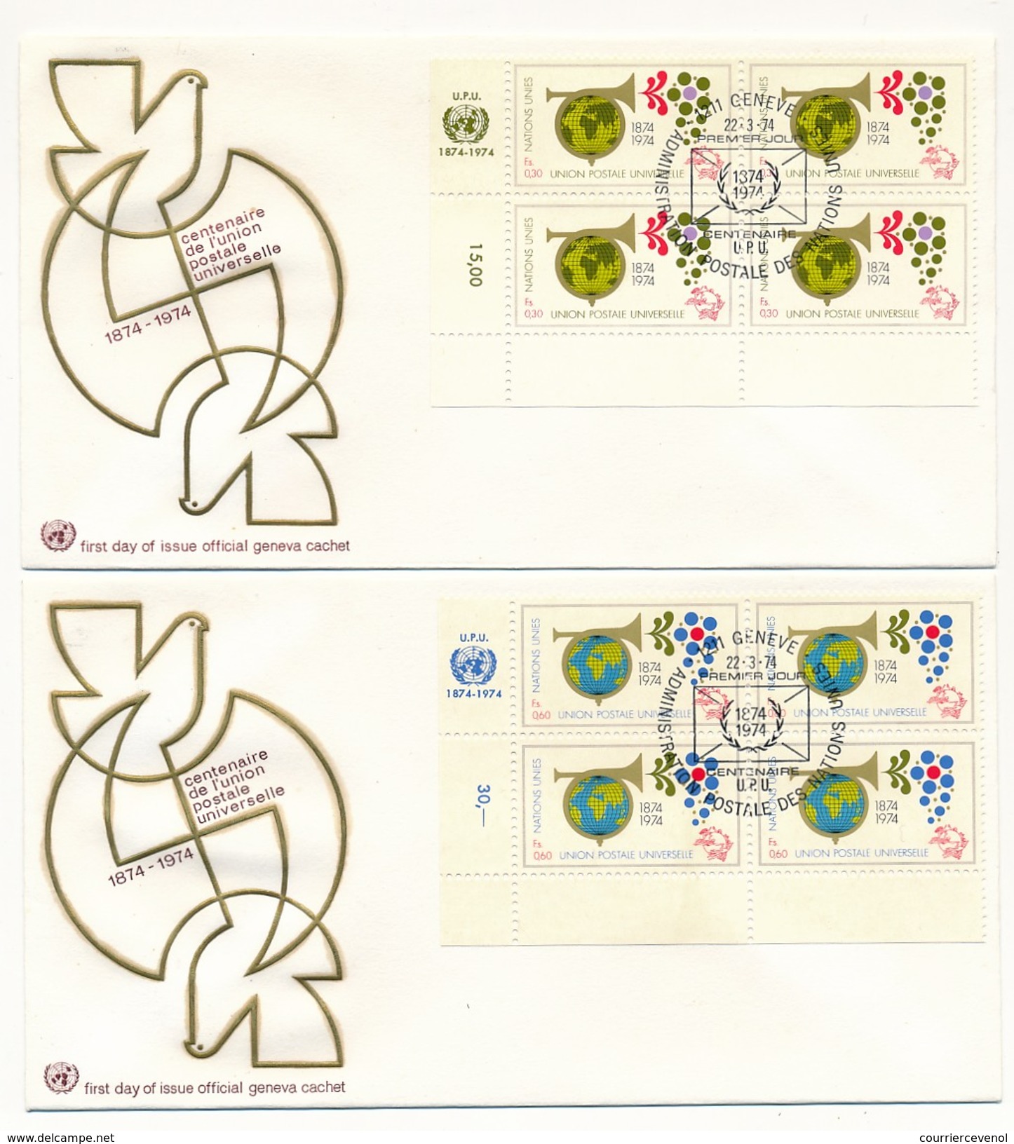 NATIONS UNIES - 7 Enveloppes FDC - Centenaire De L'Union Postale Universelle - New-York / Genève - 1974 - U.P.U.