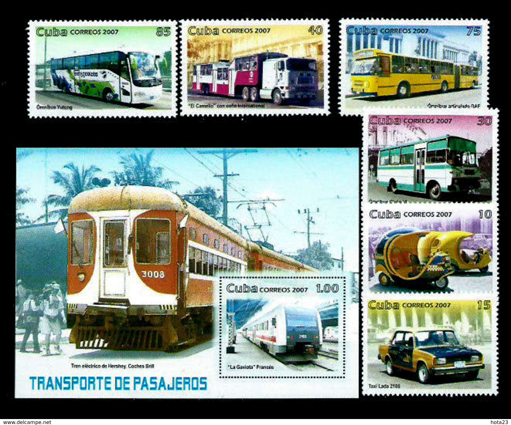 Cuba - Correo 2007 Yvert 4508/13+H.230 ** Mnh Transportes  TRAIN , BUSS , CAR  Stamp Set  MNH - Sonstige (Land)