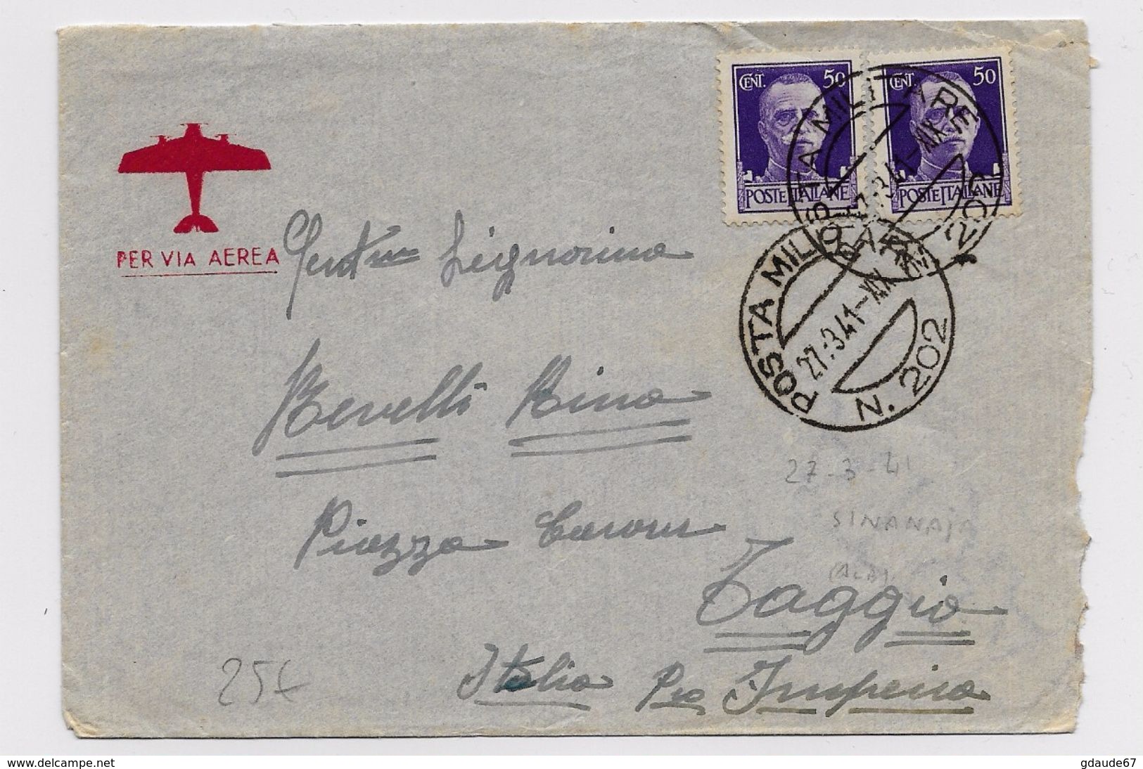 ALBANIA - OCCUPAZIONE ITALIANA - 1941 - ENVELOPPE Avec TàD POSTA MILITARE N. 202 - Albania