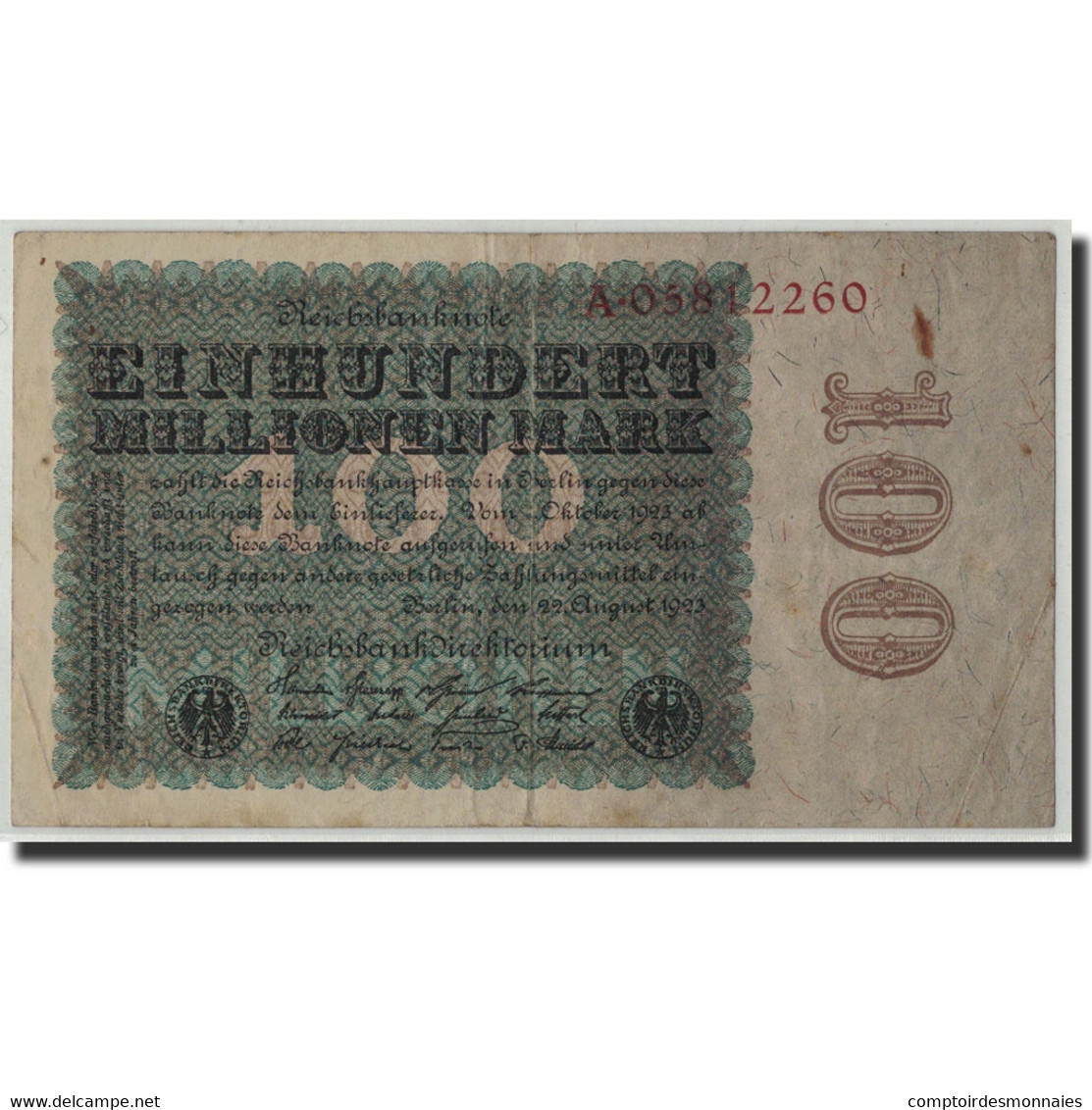 Billet, Allemagne, 100 Millionen Mark, 1923, 1923-08-22, KM:107c, TB - 100 Millionen Mark