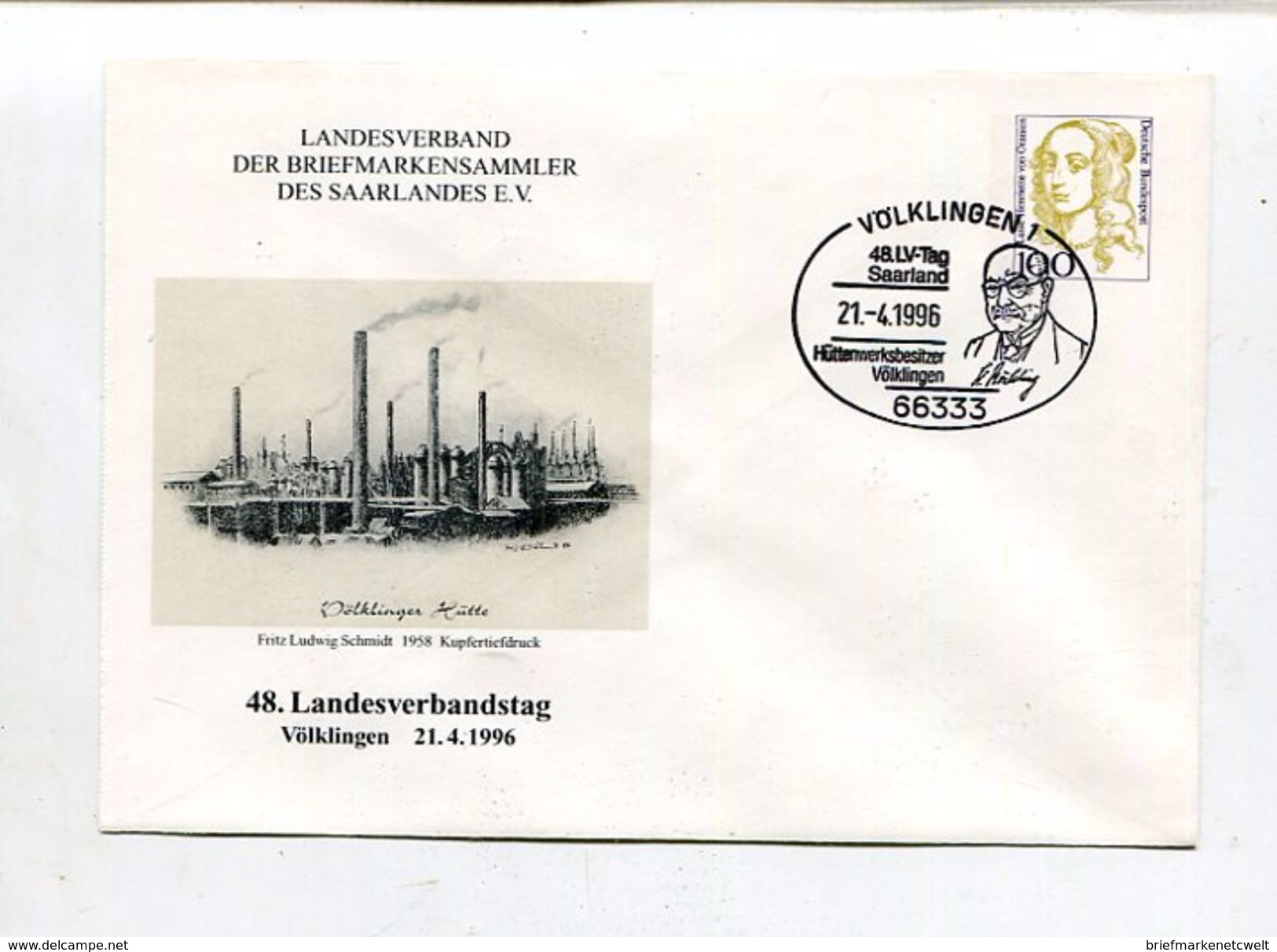 Bundesrepublik Deutschland / 1996 / So-GSU "Briefmarkensammler Des Saarlandes" SSt. Voelklingen (11/087) - Privatumschläge - Gebraucht