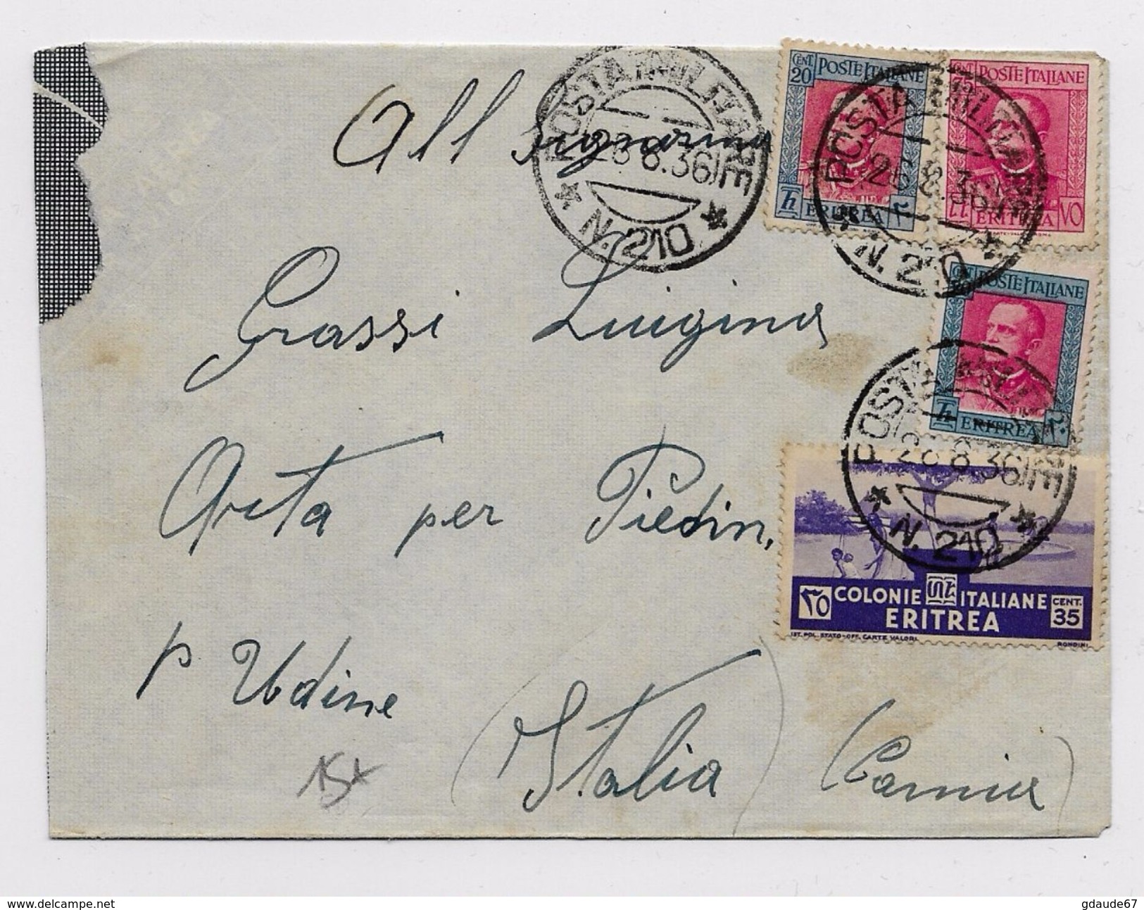 ERITREA - 1936 - ENVELOPPE Avec CACHET POSTA MILITARE *N. 210* Pour UDINE - Erythrée