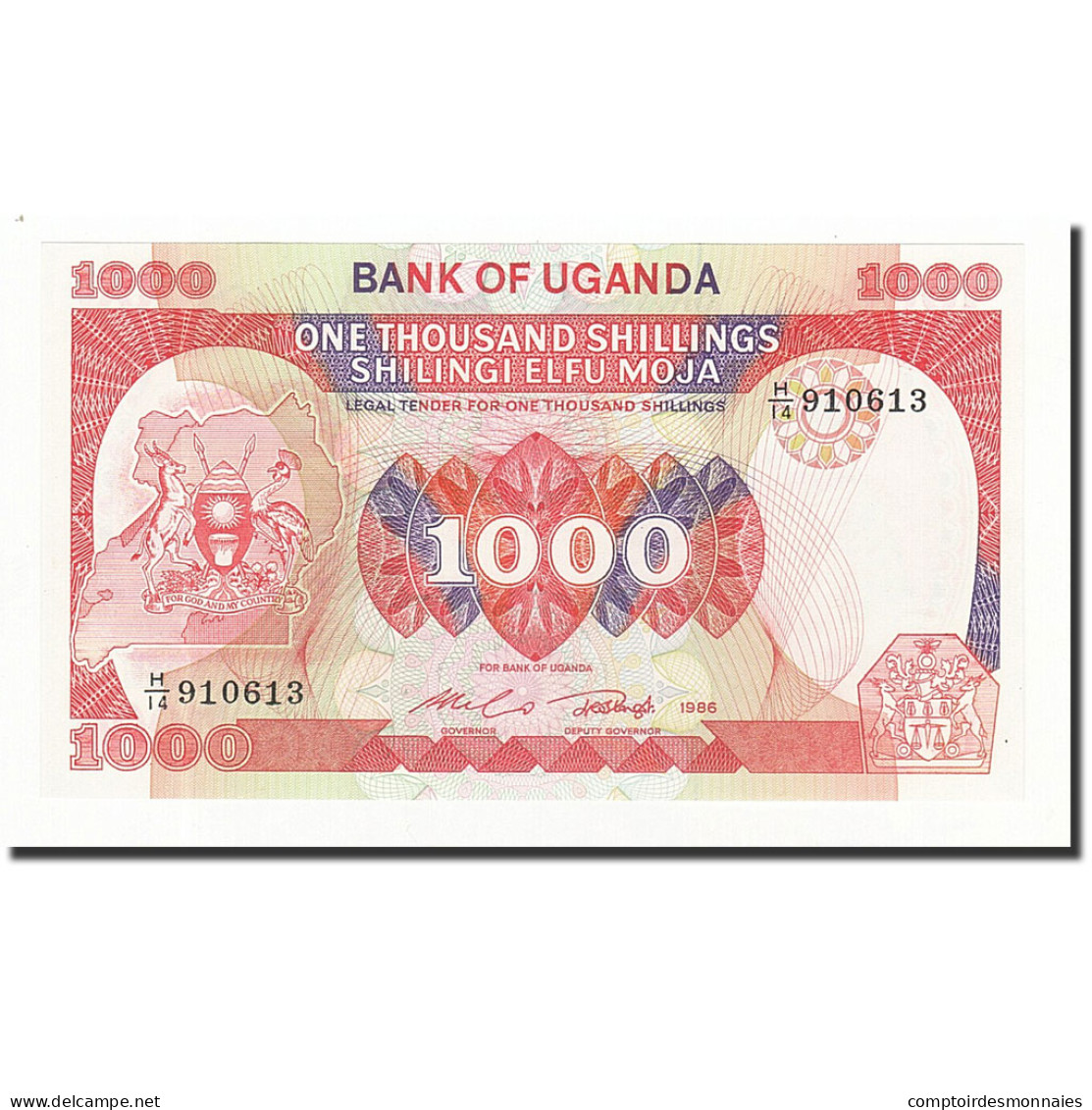 Billet, Uganda, 1000 Shillings, 1986, KM:26, NEUF - Ouganda