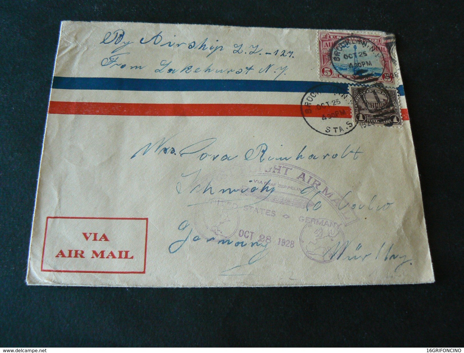 FIRST FLIGHT VIA GRAF ZEPPELING..  AIR MAIL FROM  U.S.A TO GERMANY.. 28 OCTOBER 1928..// 1° VOLO DAGLI U.S.A - Souvenirs & Special Cards