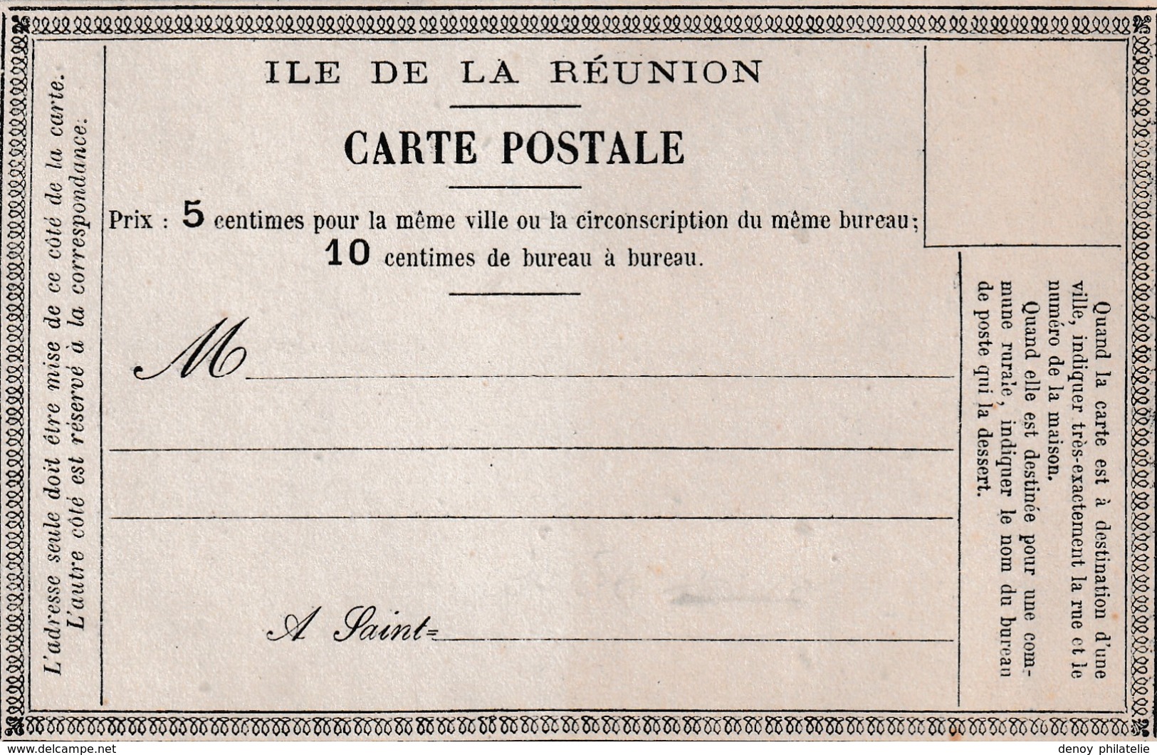 Réunion  Carte Postala Précurseur Neuve , - Cartas & Documentos