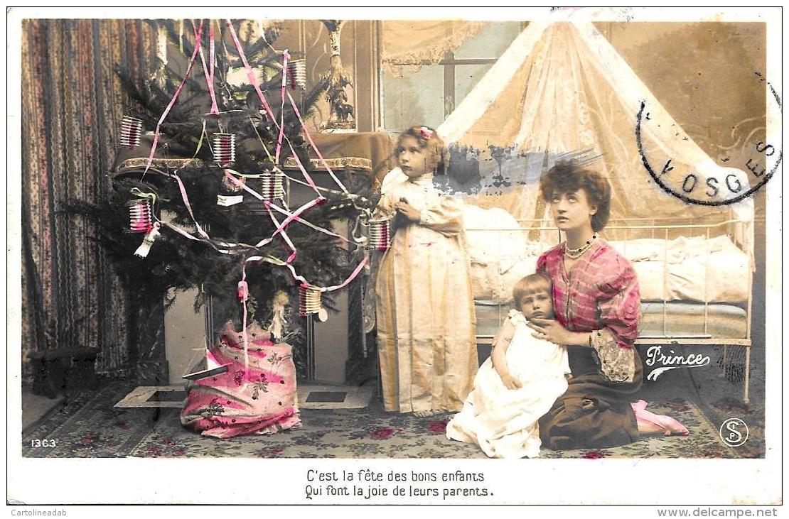 [DC11165] CPA - BAMBINI CON MAMMA E ALBERO DI NATALE - Viaggiata 1905 - Old Postcard - Altri & Non Classificati