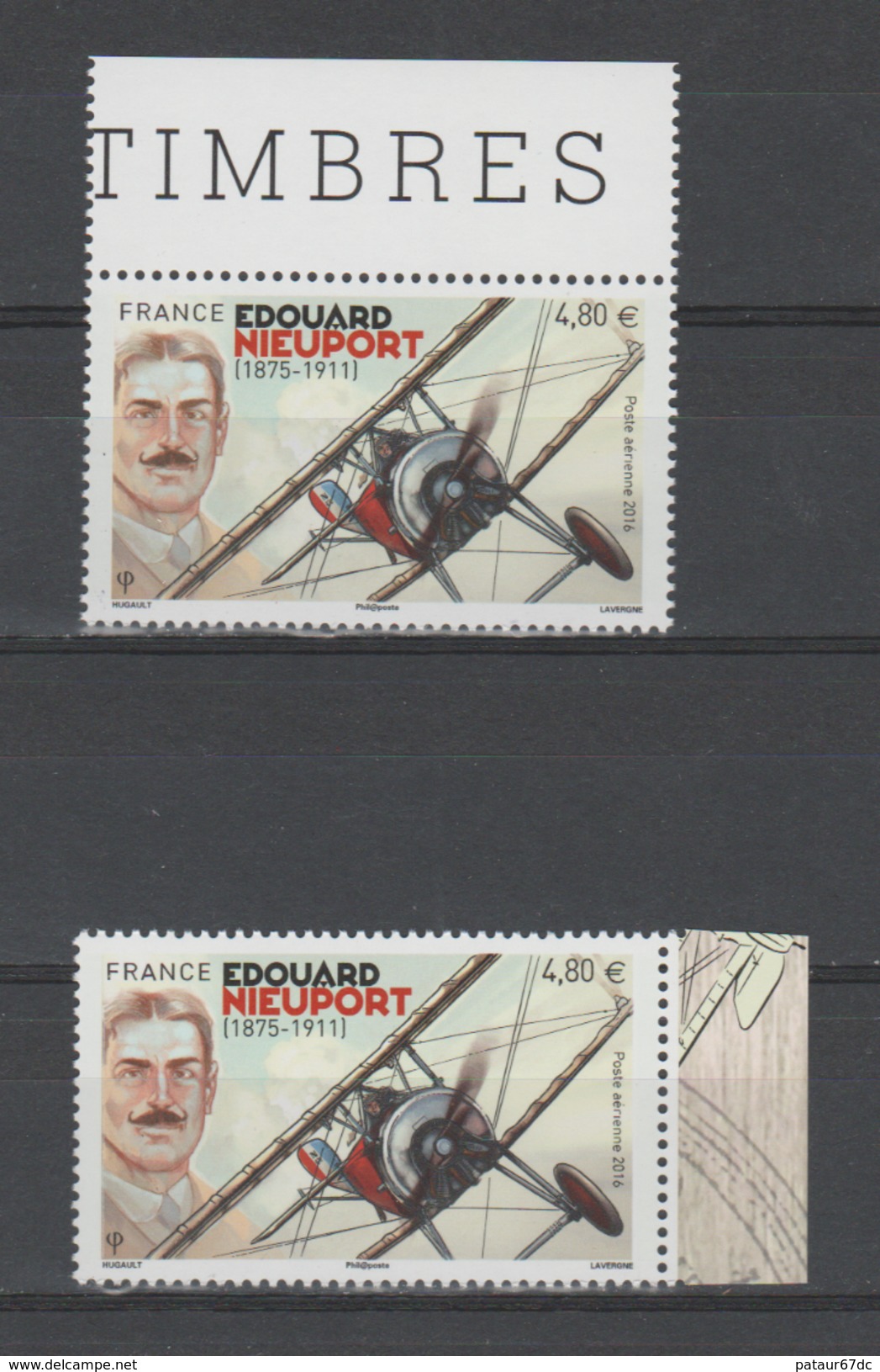 FRANCE / 2016 / Y&T PA N° 80 & 80a ** : Edouard Nieuport (de Feuille Et De Feuillet Avec Bord) - Gomme D'origine Intacte - 1960-.... Mint/hinged