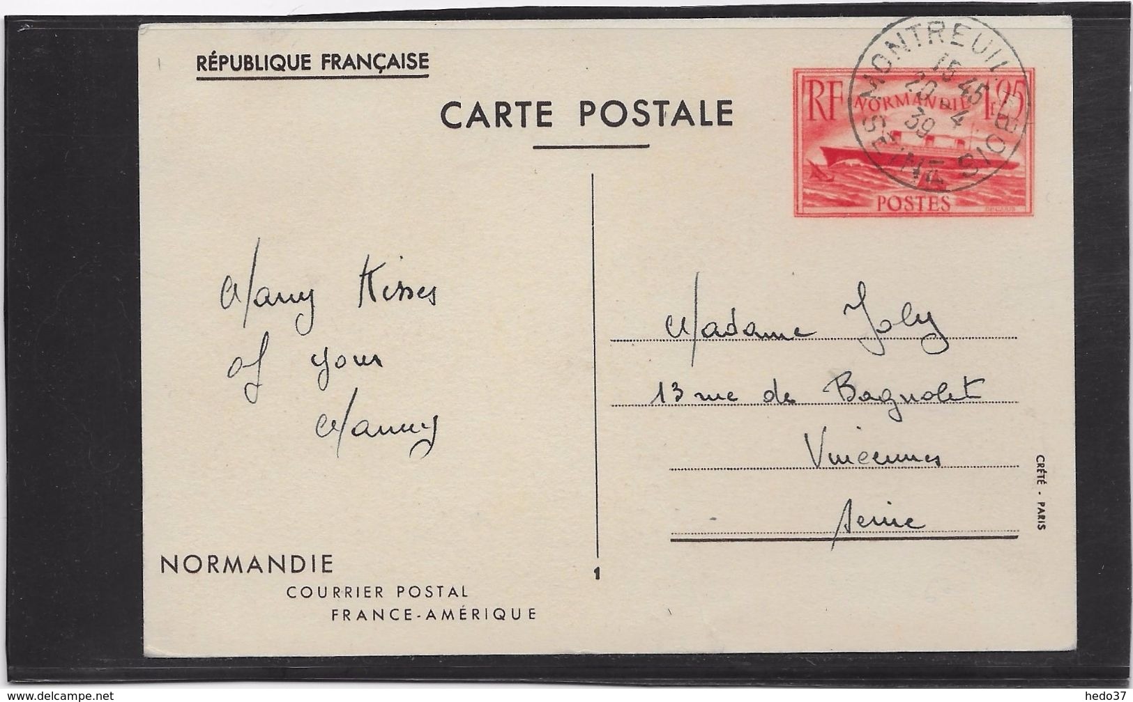 France Entiers Postaux Commémoratifs - Paquebot Normandie - Standard Postcards & Stamped On Demand (before 1995)