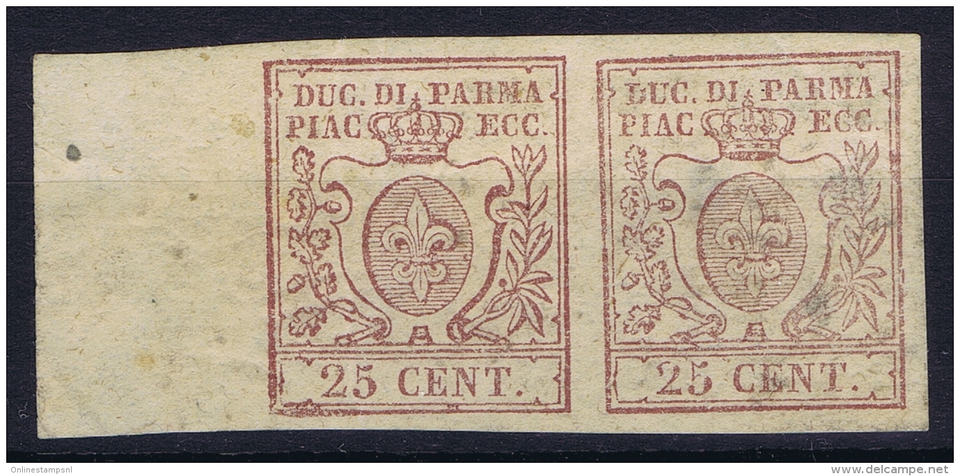 Italy:  Parma Sa 10 Mi 10,  1852 2x MH/*  Signed/ Signé/signiert/ Approvato  Sheetmargin - Parme