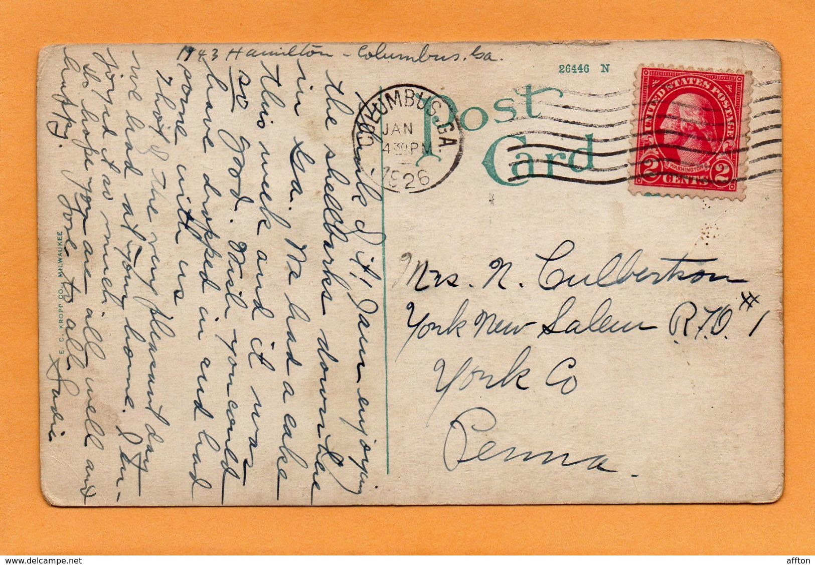 Columbus GA 1926 Postcard - Columbus