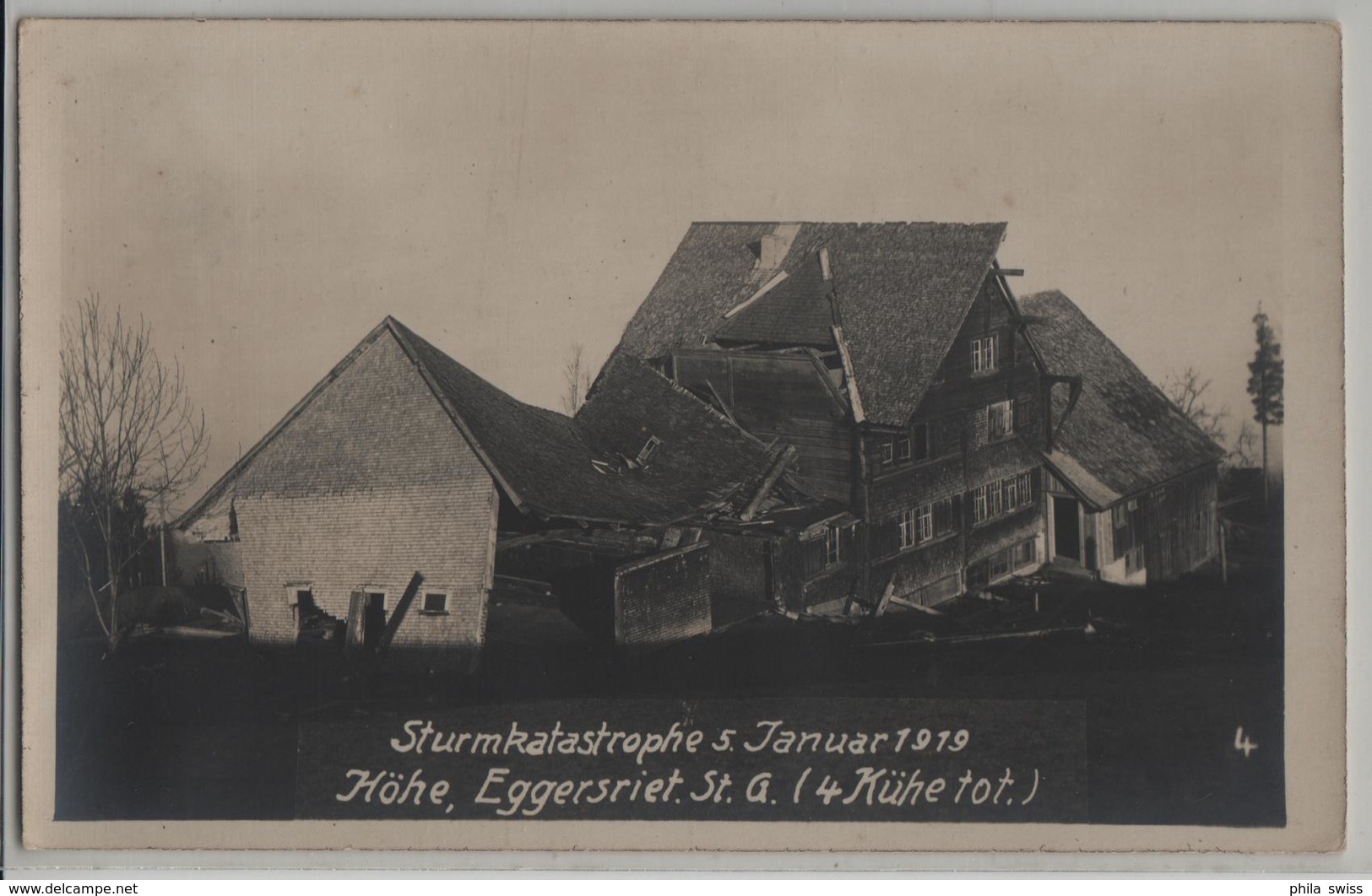 Sturmkatastrophe 5. Januar 1919 Höhe, Eggersriet St. Gallen (4 Kühe Tot) - Eggersriet