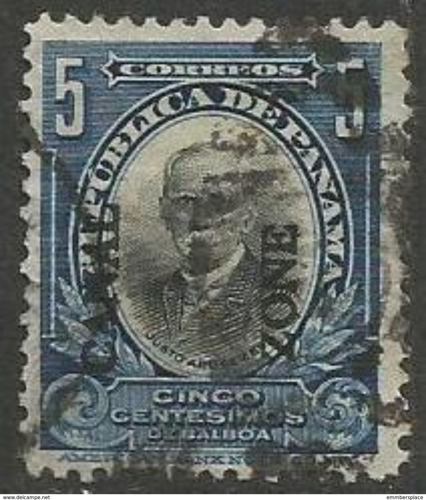 Canal Zone - 1909 Upwards Overprint 5c Used   Sc 28a - Canal Zone