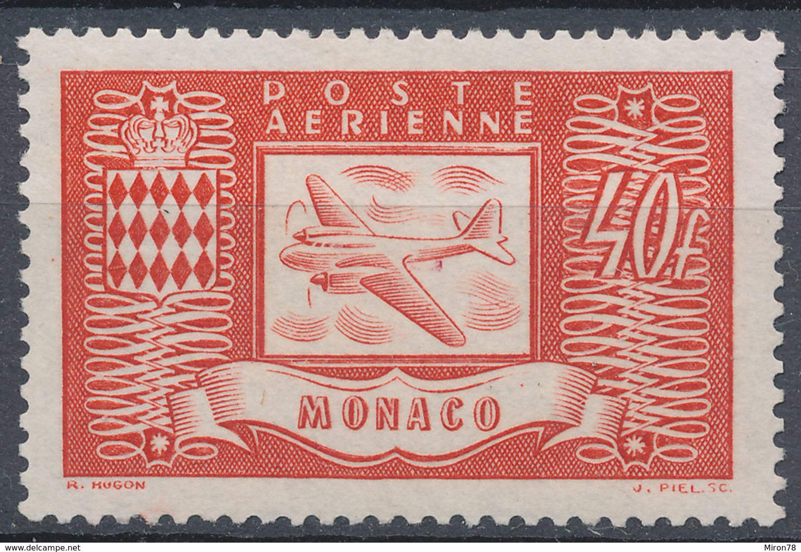 Stamp Monako Airmail 1946 40fr MNG - Airmail