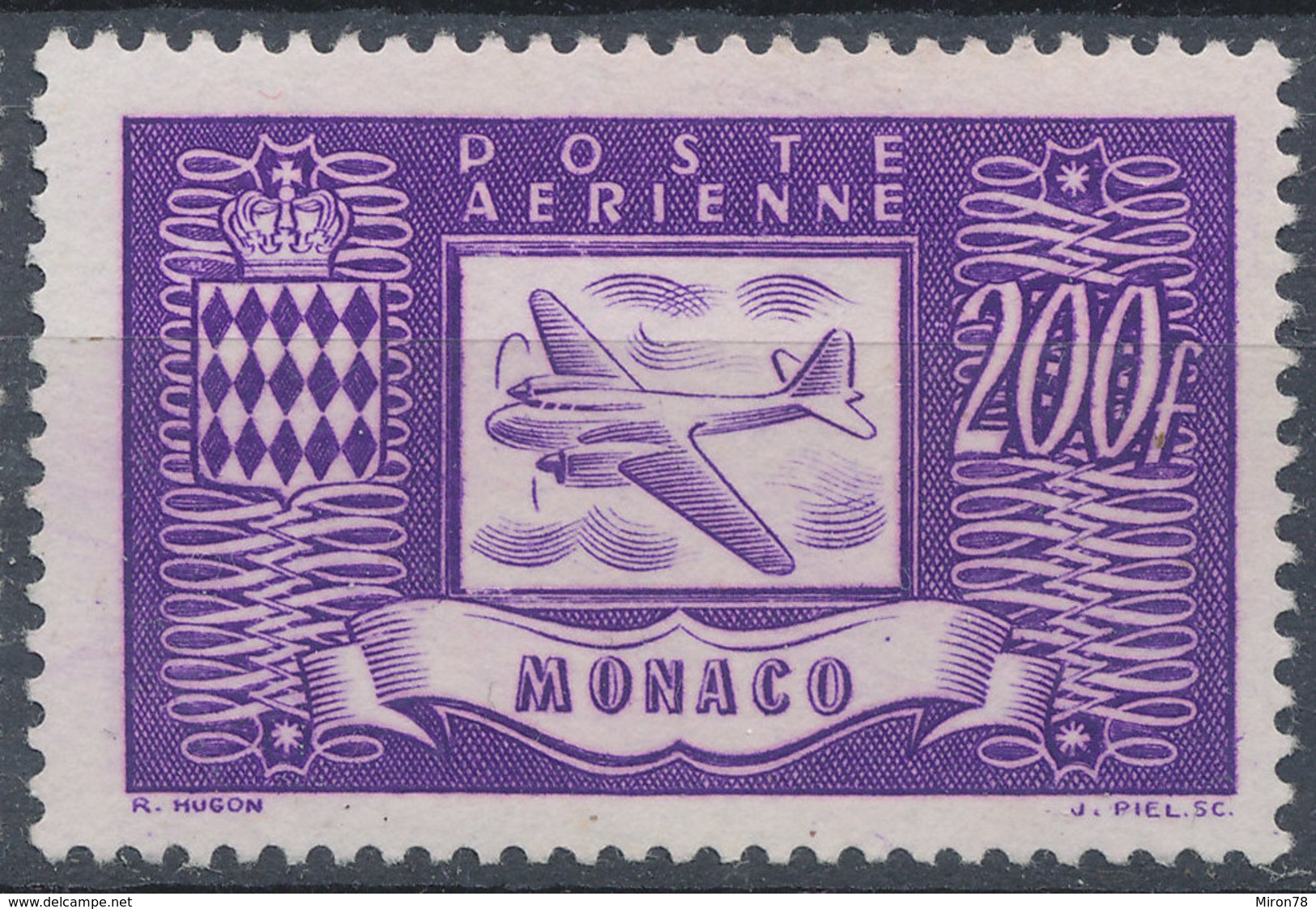 Stamp Monako Airmail 1946 200fr MNG - Airmail