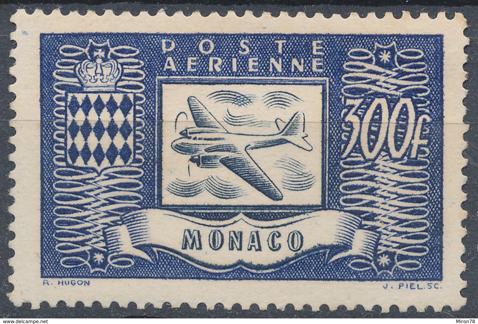 Stamp Monako Airmail 1949 300fr MNG - Airmail