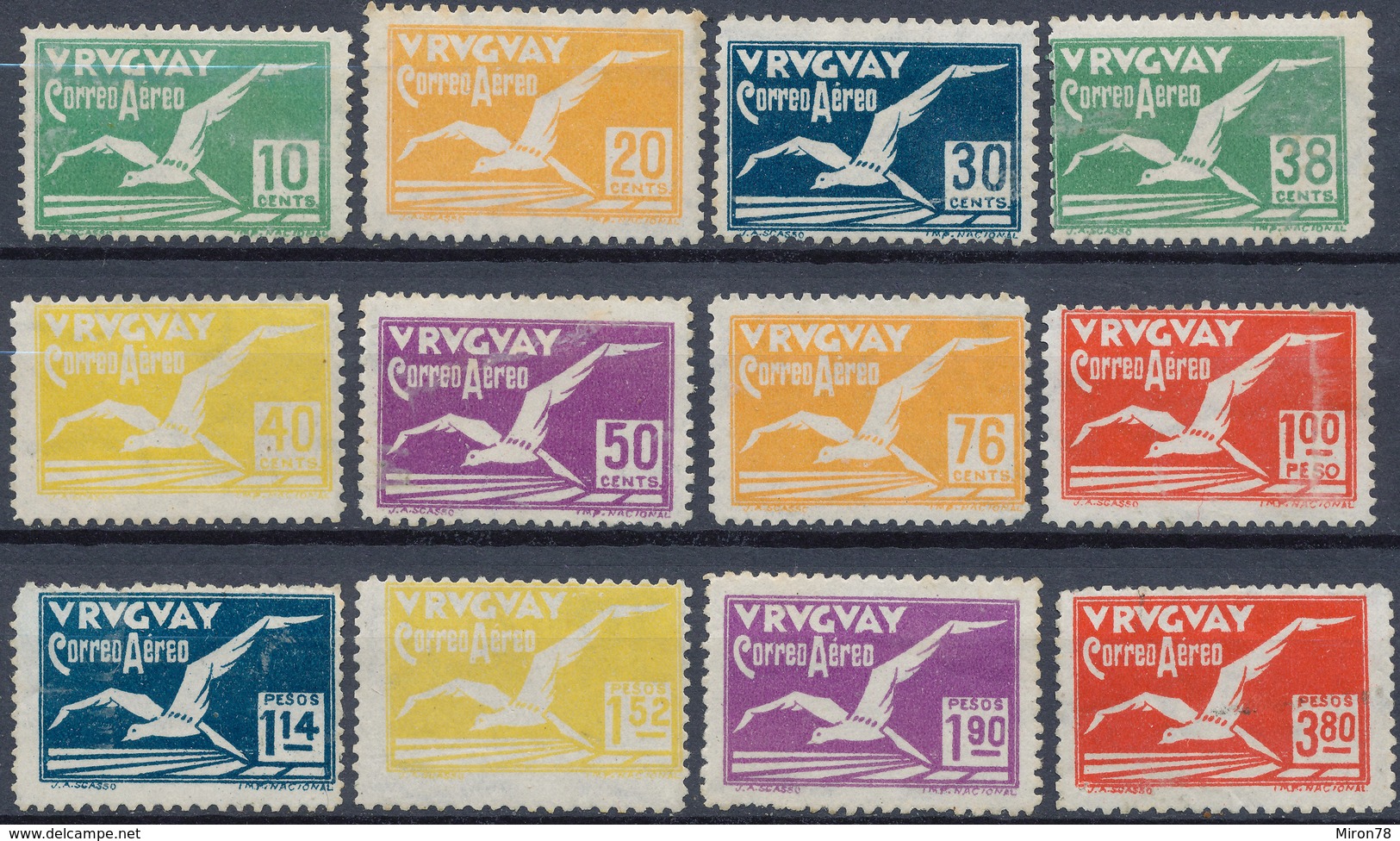 Stamps URUGUAY 1928 ALBATROSS Sc C14-C25 Yvert PA14-25 FULL SET MNG - Uruguay