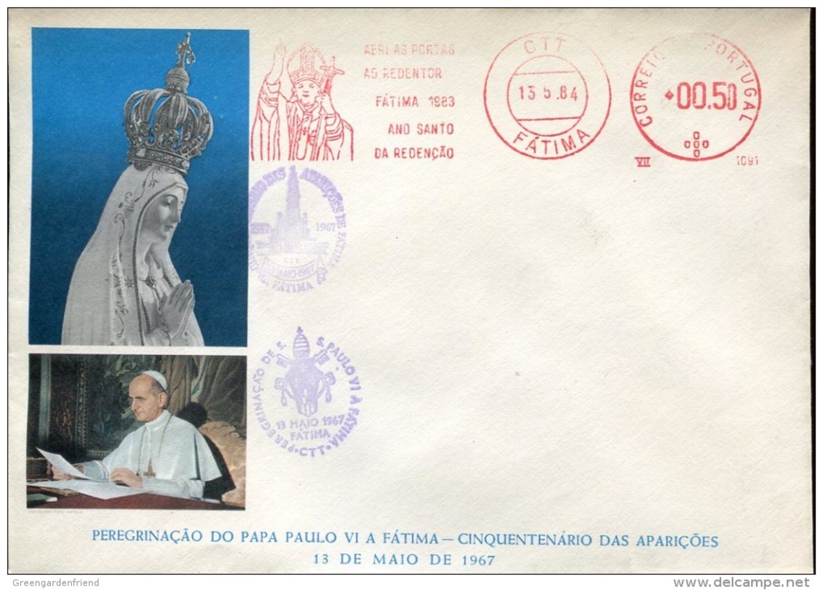 14983 Portugal, Red Meter Freistempel EMA, Fatima 1983 Peregrinacao Papa Paulo A Fatima,50th Anniv.appearances - Macchine Per Obliterare (EMA)