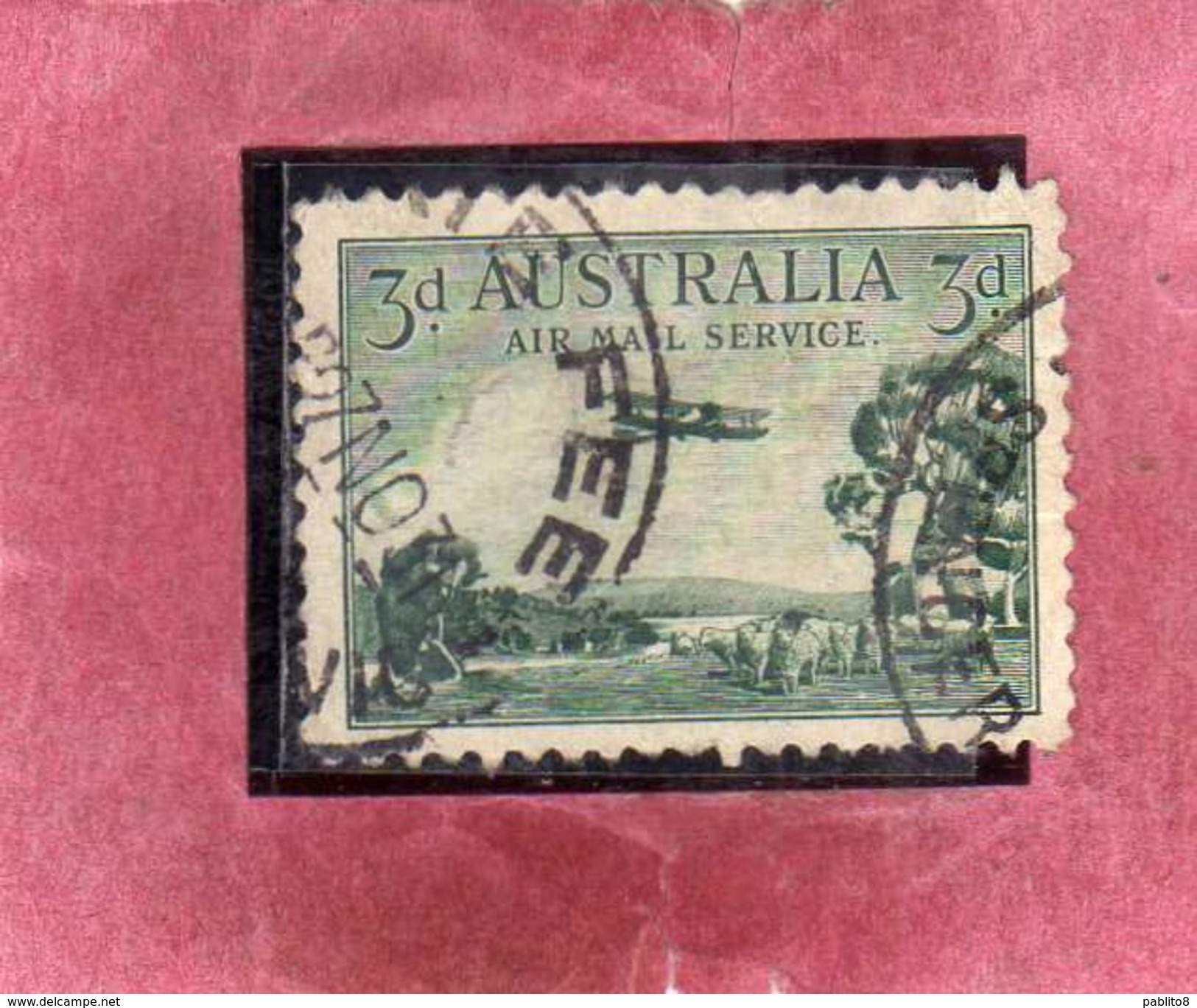 AUSTRALIA 1929 AIR MAIL POSTA AEREA PLANE OVER BUSH LANDS PENNY 3p USATO USED OBLITERE' - Gebraucht