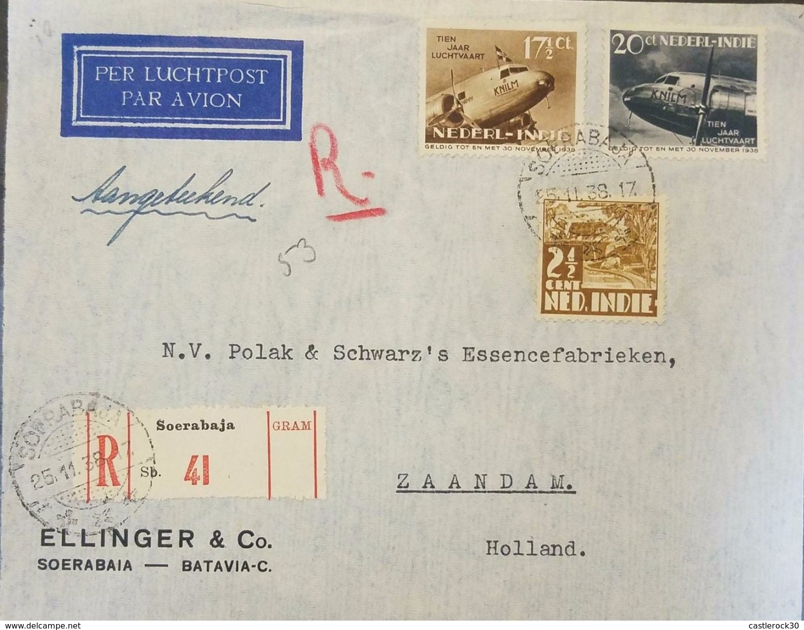 L) 1938 NEDERLANDS, 10 YEAR AVIATION, AIRPLANE, CIRCULATED COVER IN HOLLAD, MULTIPLE STAMPS, AIR MAIL, XF - Niederländisch-Indien