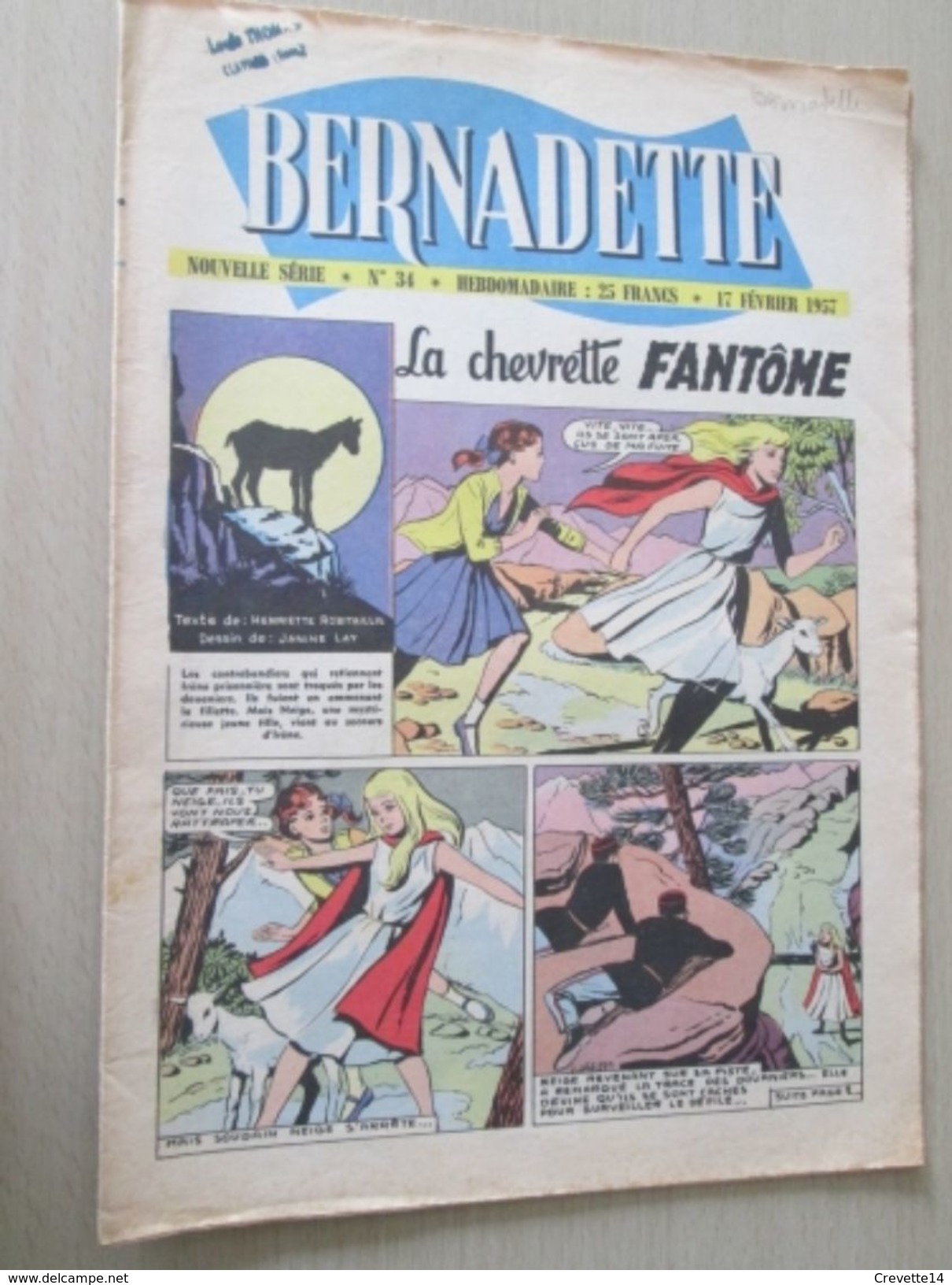 DIV0714 /  Fascicule De La Revue BERNADETTE N° 34 De 1957 / En Couverture : LA CHEVRETTE FANTOME Vs La Levrette Lubrique - Bernadette