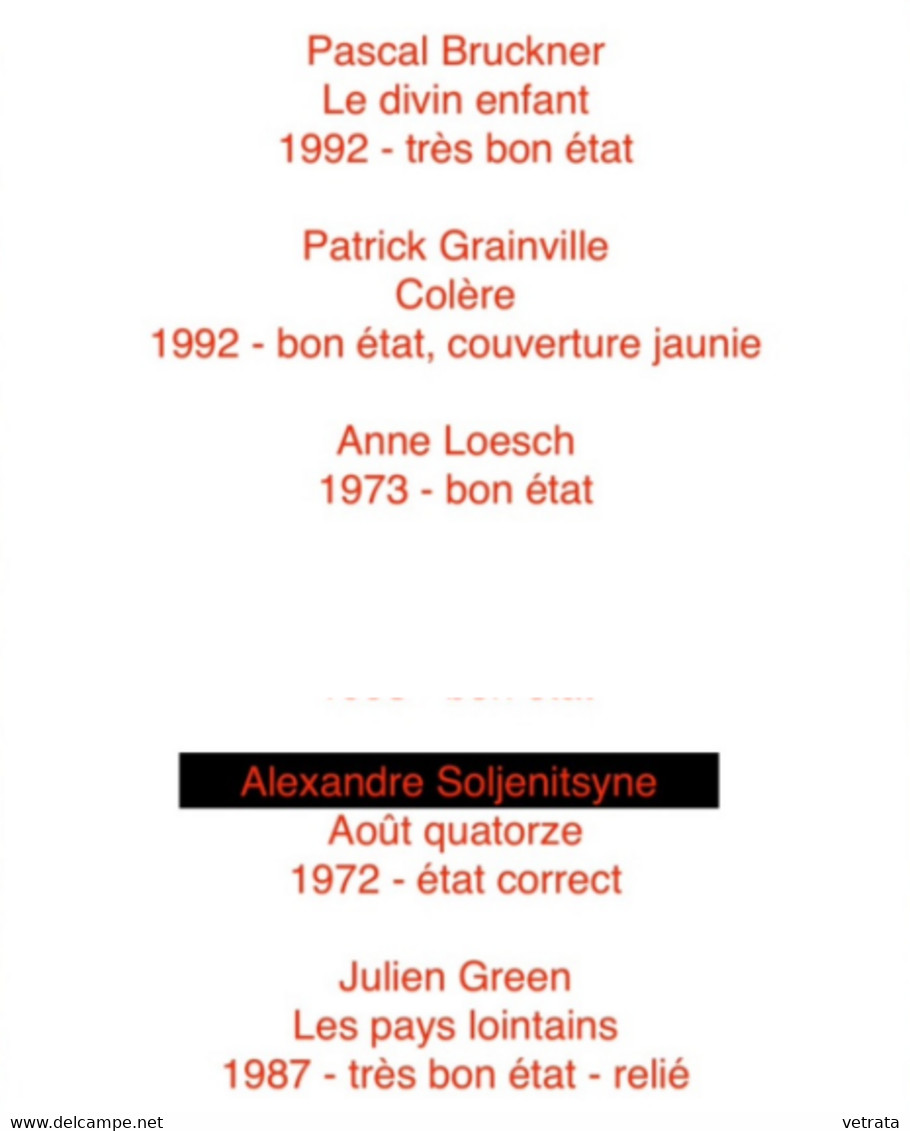 Lot 5 livres Éditions Du Seuil : P.  Bruckner/P.  Grainville/A.  Loesch/A. Soljenitsyne/J.  Green - Wholesale, Bulk Lots