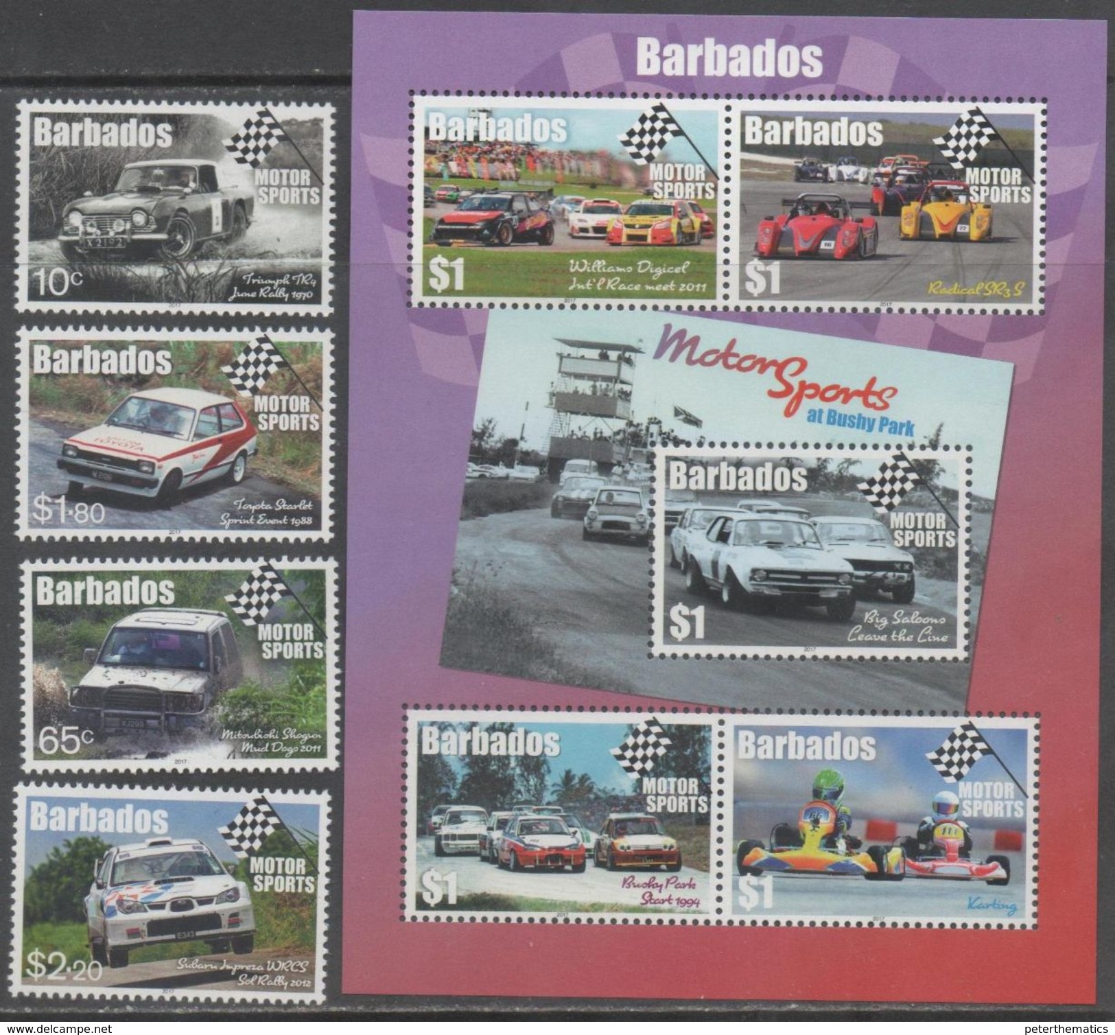 BARBADOS , 2017, MNH, CARS, MOTOR RACING, 4v+SHEETLET - Cars