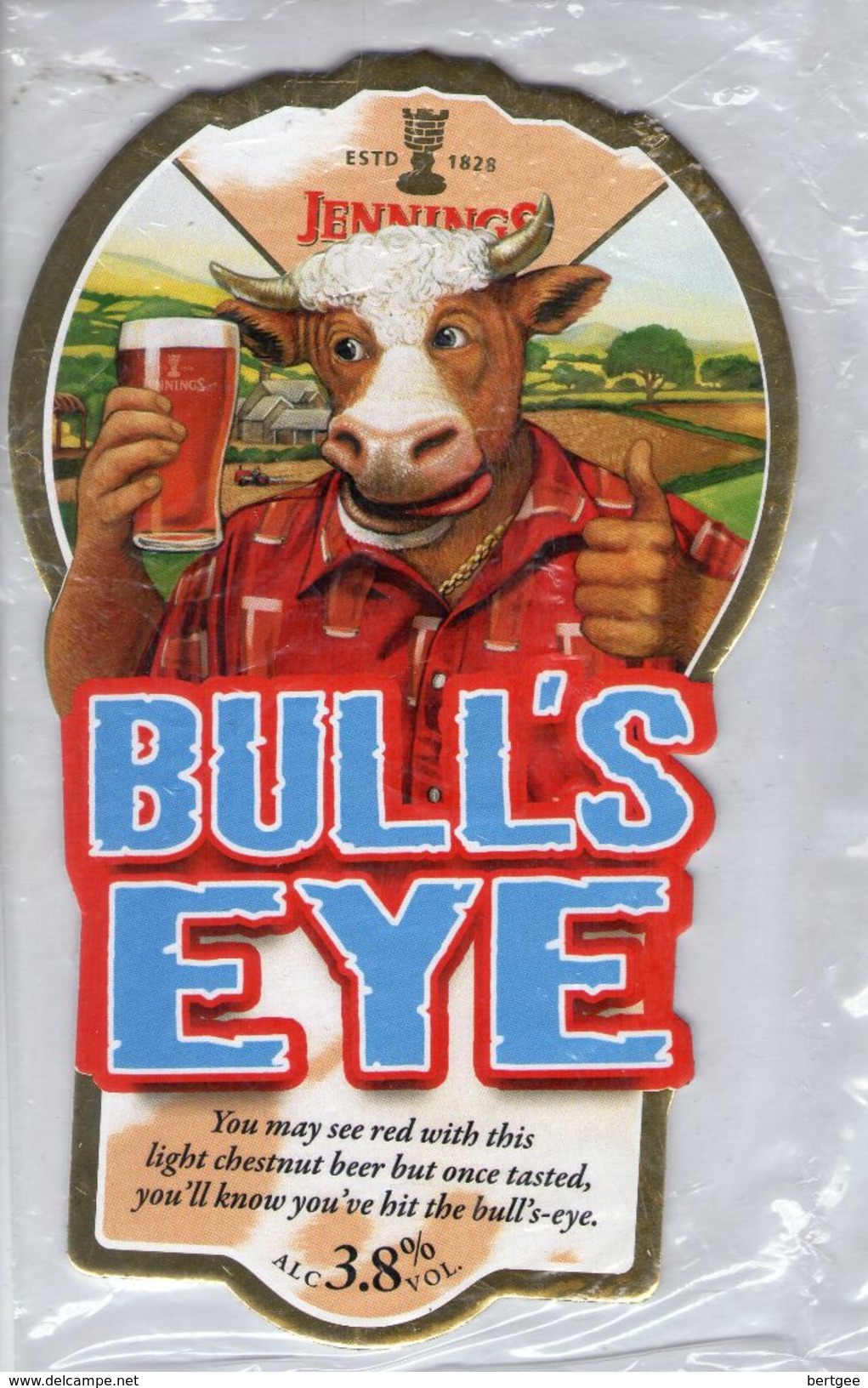 NEW UNUSED - JENNINGS BREWERY (COCKERMOUTH, ENGLAND) - BULL'S EYE - PUMP CLIP FRONT - Signs