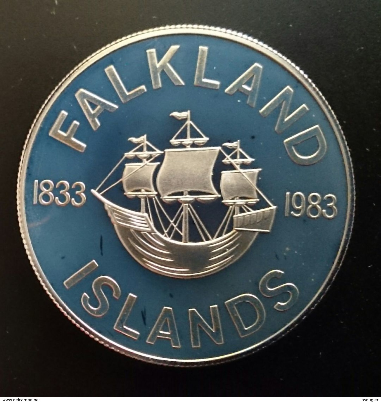 Falkland Islands 50 Pence 1983 SILVER PROOF "150th Anniversary Of British Rule"  (free Shipping Via Registered Air Mail) - Falklandeilanden