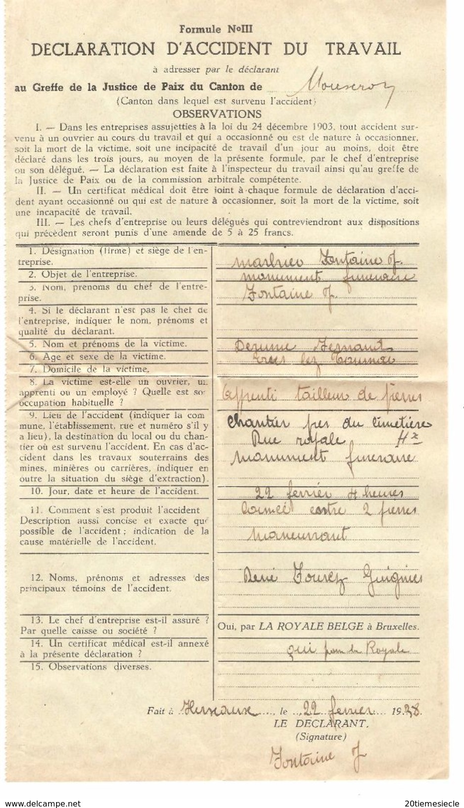 Lettre En Franchise Ministère De La Justice Du 1er Canton De Schaerbeek C.BXL Nord Contenu V.Mouscron AP1250 - Franchise