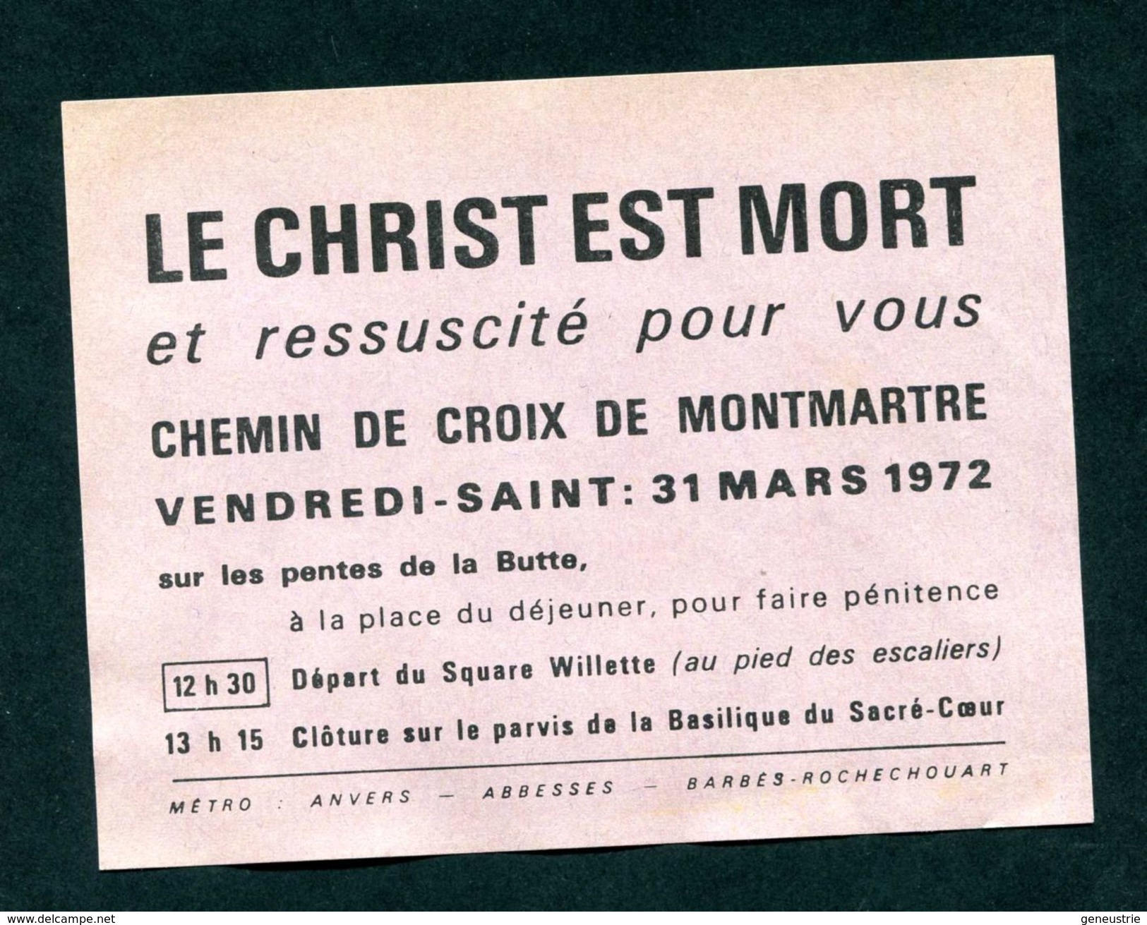 Petit Document  "Chemin De Croix De Montmartre 31 Mars 1972" Paris - Basilique Sacré Coeur - Religion & Esotérisme