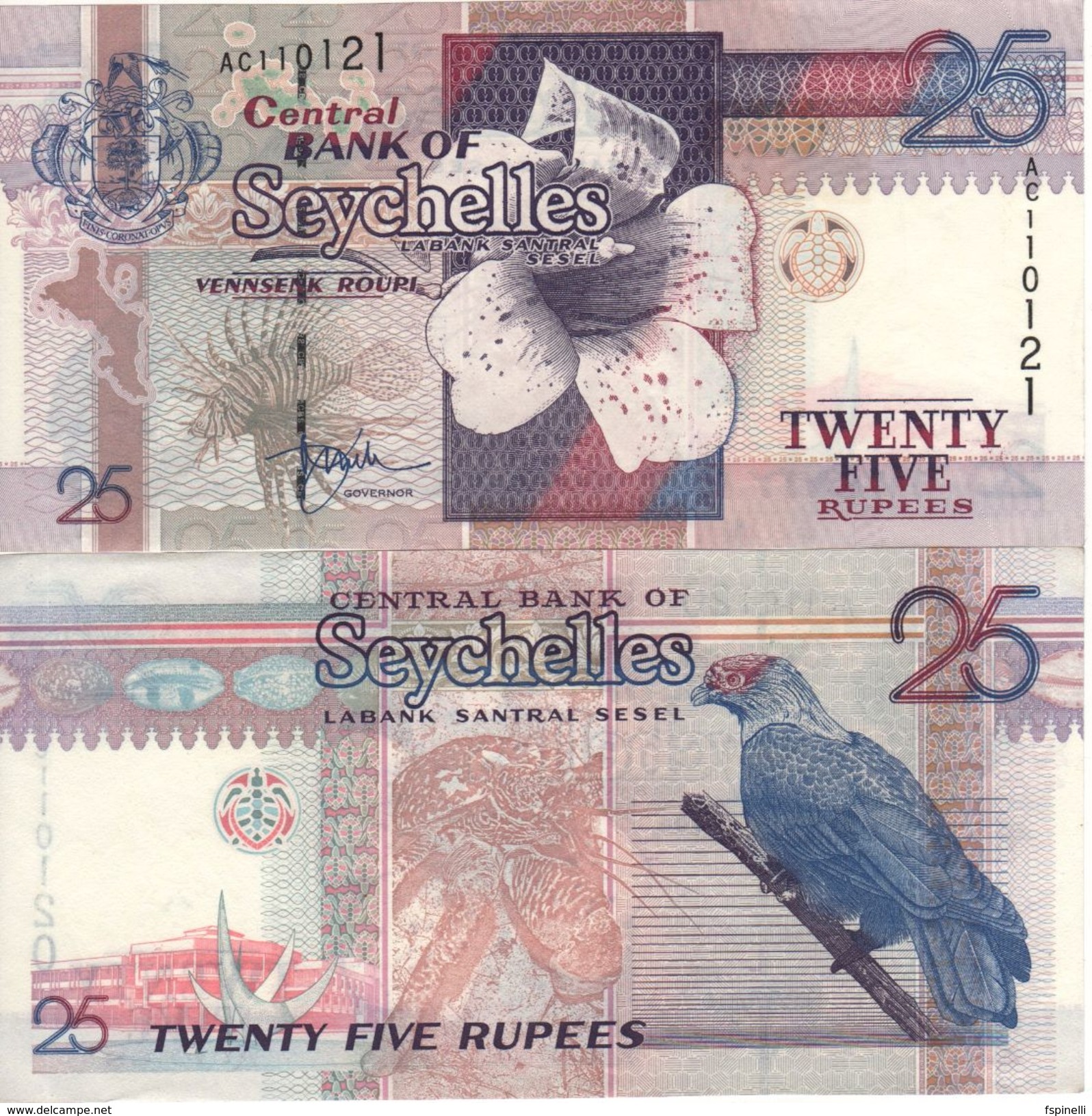 SEYCHELLES   25  RUPEES     P37a   ( ND  1998 )  UNC. - Seychelles