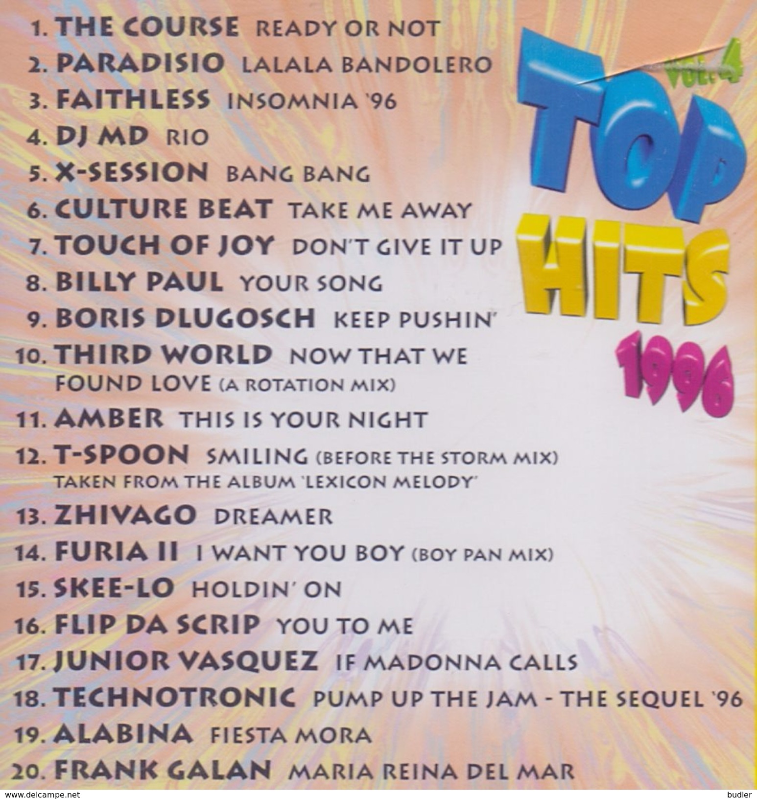 TOP HITS 1996 - Vol. 4 Met O.a. Paradisio, Touch Of Joy, Culture Beat,  Technotronic, Frank Galan, ... - Compilaties