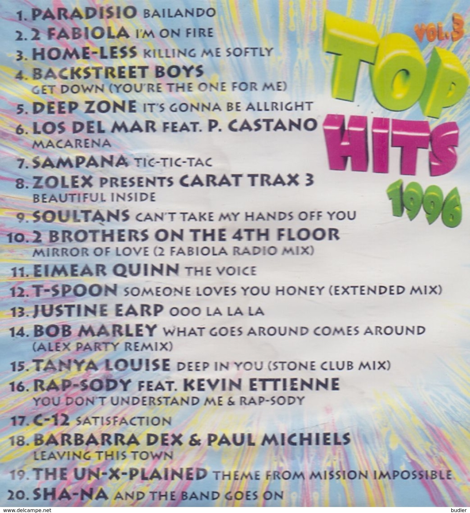 TOP HITS 1996 - Vol. 3 Met O.a. Paradisio, 2 Fabiola, Backstreet Boys,  Sampana, Bob Marley, Barbara Dex, Sha-na, ... - Vollständige Sammlungen