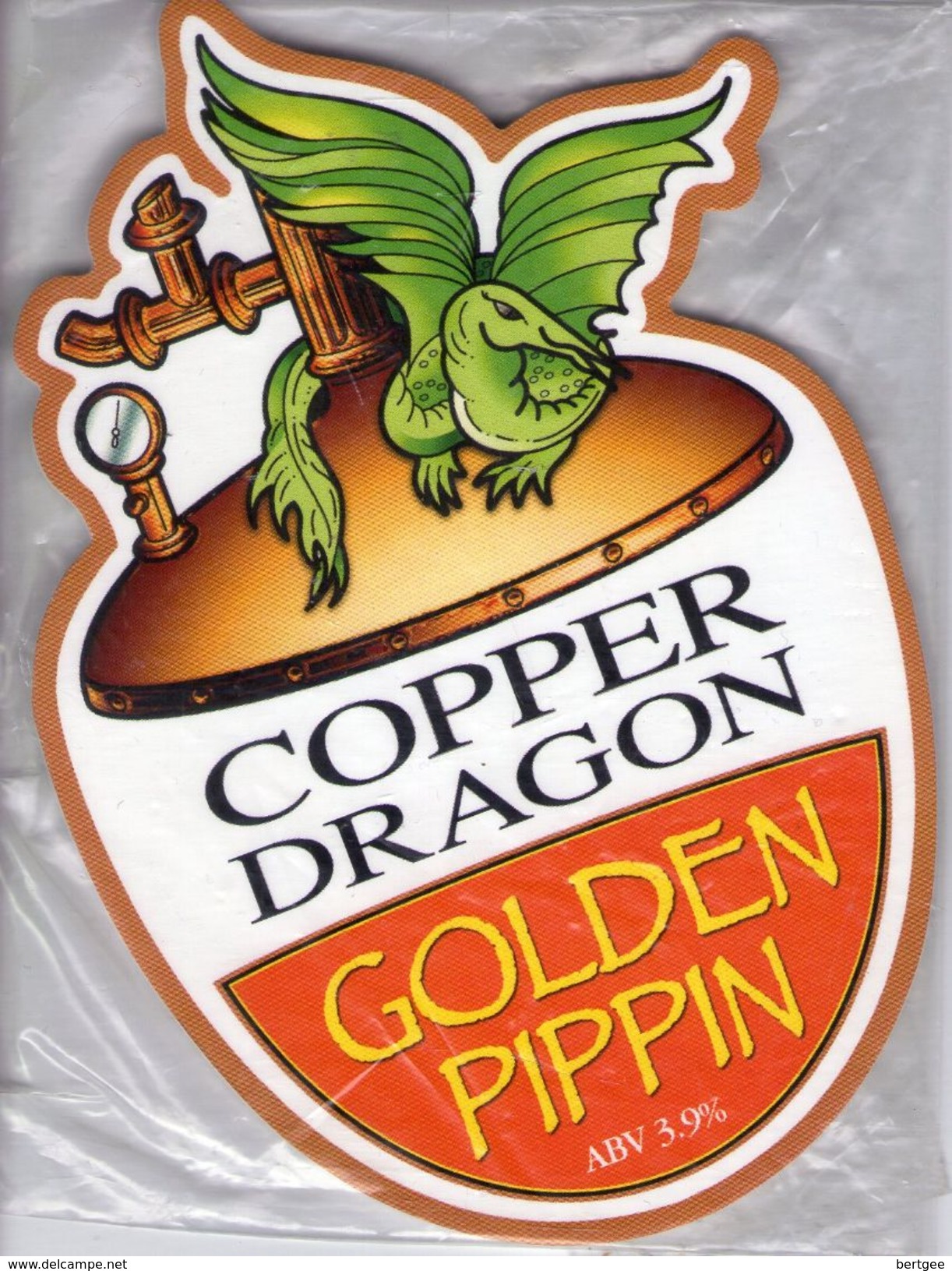 NEW UNUSED - SKIPTON BREWERY (SKIPTON, ENGLAND) - COPPER DRAGON GOLDEN PIPPIN - PUMP CLIP FRONT - Signs