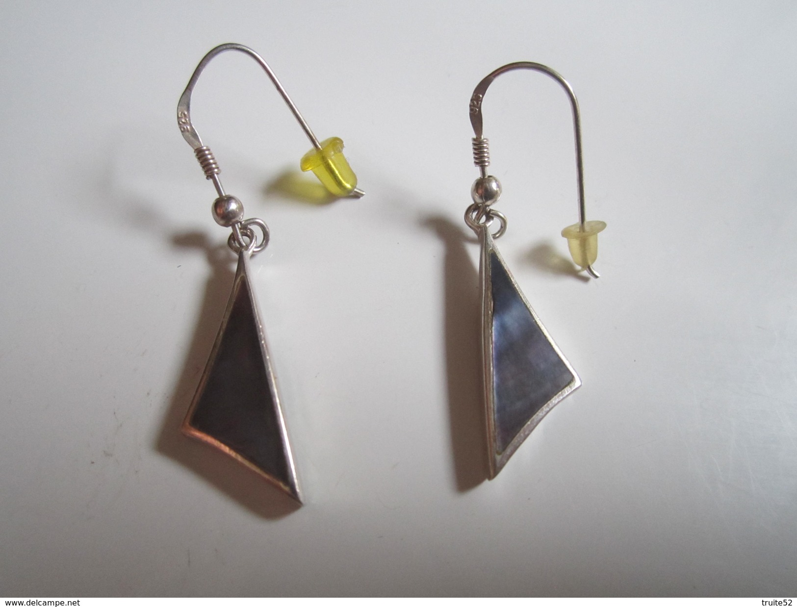 Boucles D'Oreilles Pendante Argent Massif 925 Triangle - Boucles D'oreilles