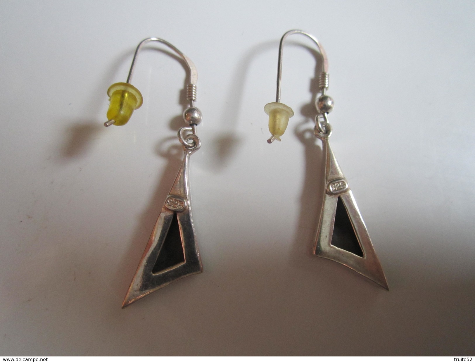 Boucles D'Oreilles Pendante Argent Massif 925 Triangle - Boucles D'oreilles