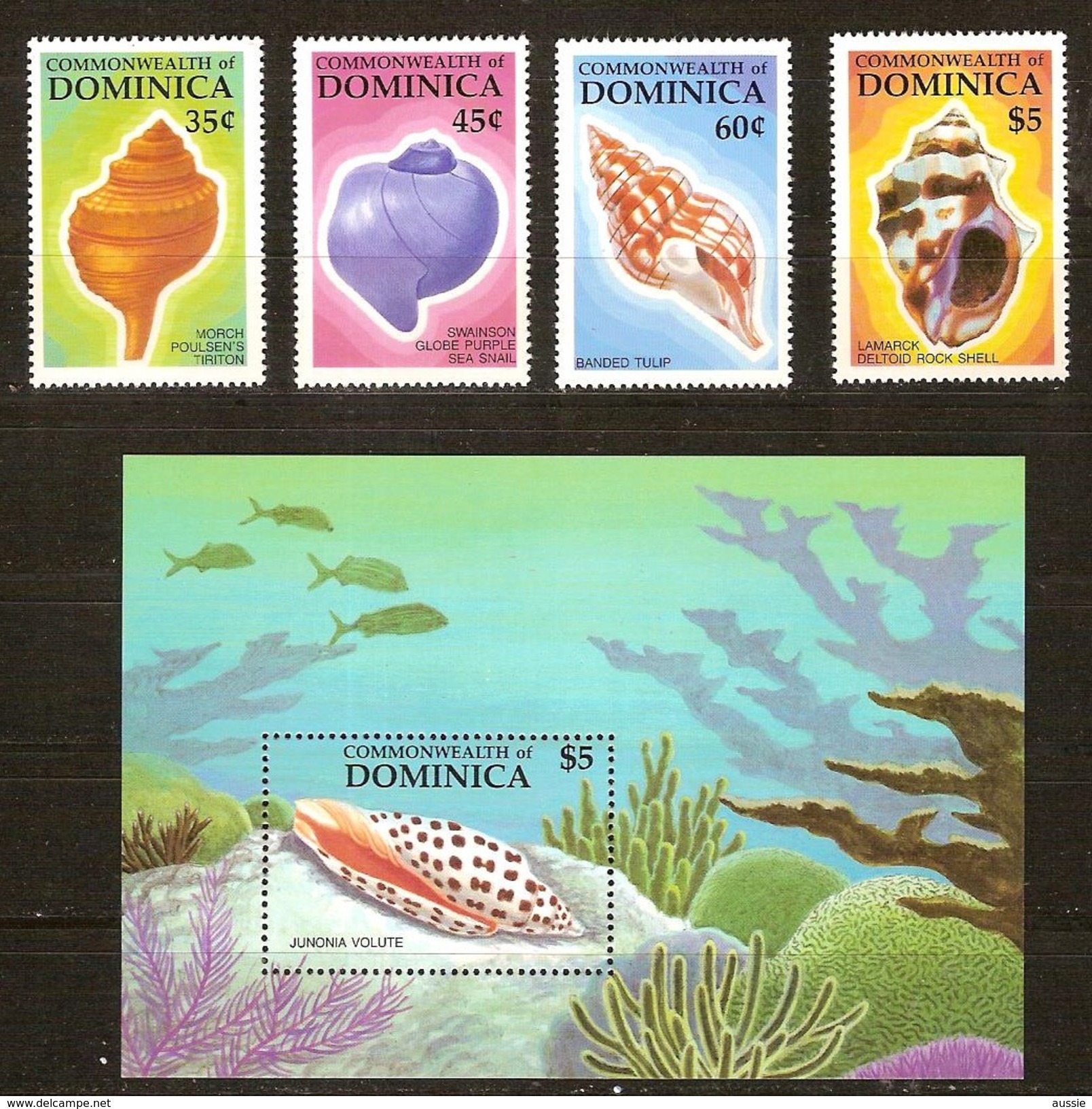 Dominica 1987 Yvertn° 957-960 Et Bloc 119 *** MNH Cote 90 FF Faune Marine Coquillages Schelpen - Dominique (1978-...)