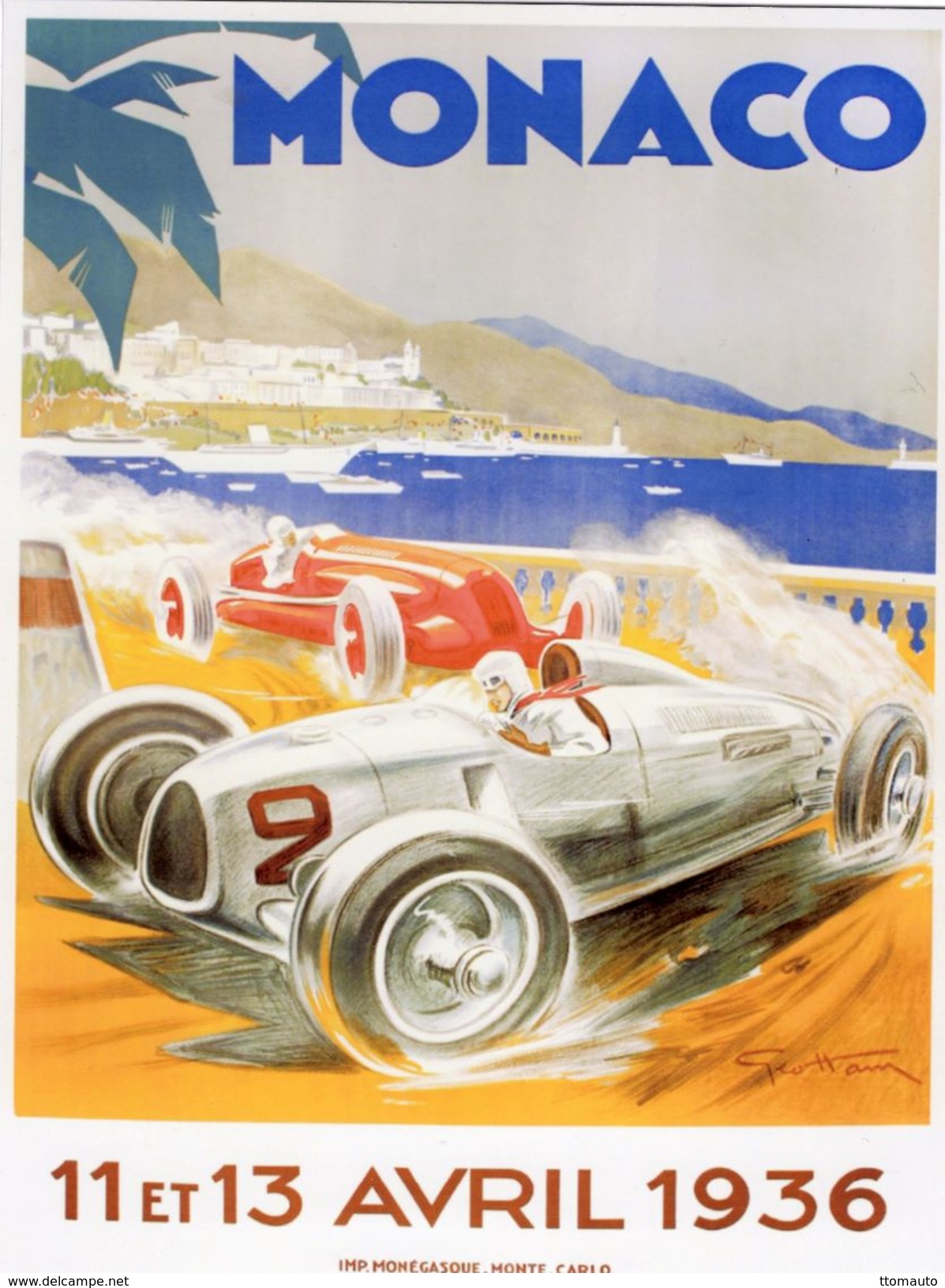 Grand Prix De Monaco 1936  -  Auto Union  -  Artwork Par Geo Ham  -  Plaque Métal 20 X 15 Cms  -  Neuf! - Plaques En Tôle (après 1960)