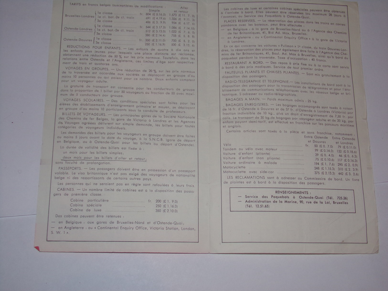 Dépliant Ostende Douvres Illustration Ray Ber.Horaire Et Tarif De 1955.Ligne Maritime. - Europa